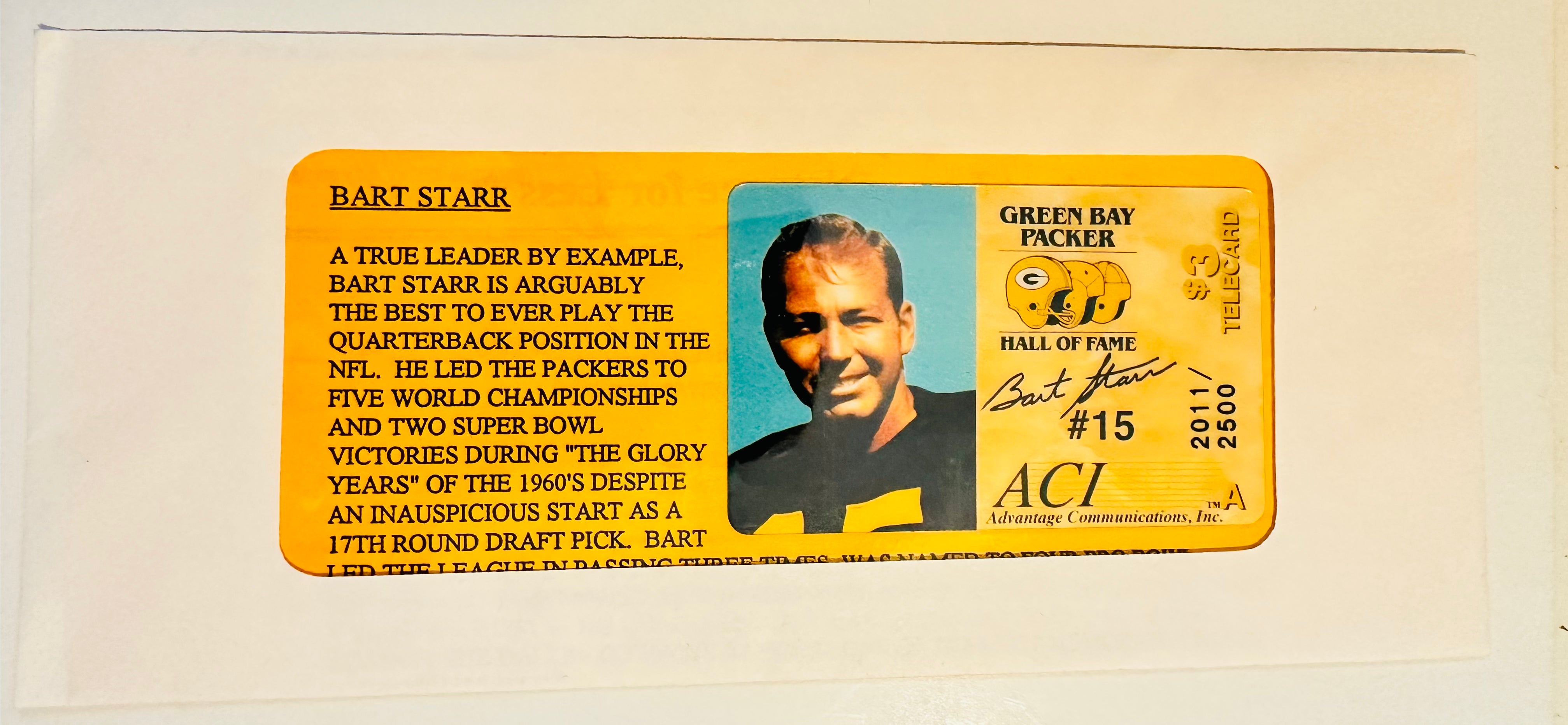 Bart Starr Green Bay Packers Limited Edition Collectible Phone Card - Perfect for NFL Fans & Sports Memorabilia Collectors