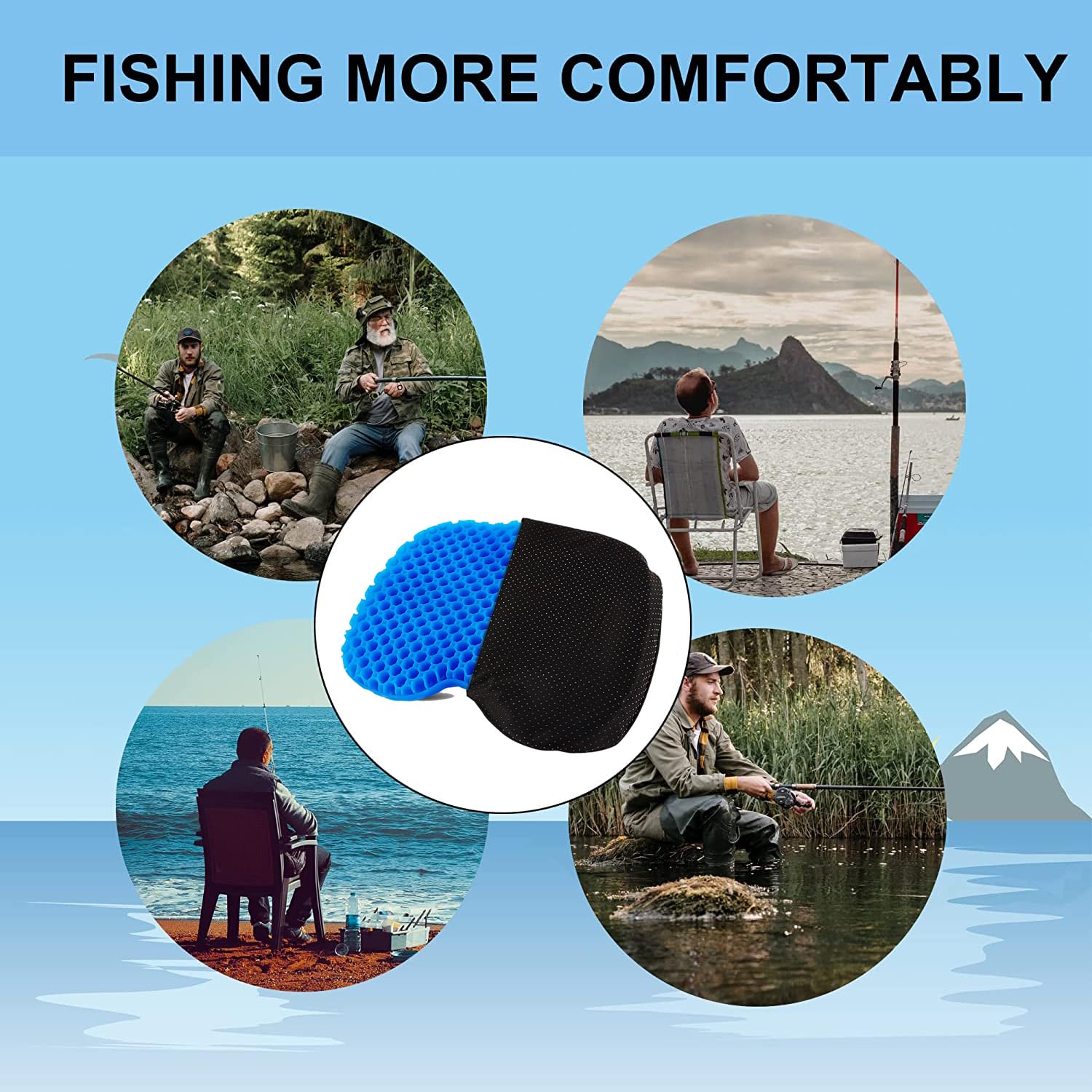 **Non-Slip Waterproof Gel Kayak Seat Cushion with Black Cover – Comfortable Boat Canoe Rowing Pad for Sit-In Kayak Chairs – Durable Kayak Accessories (Blue) – Perfect for Kayaking, Canoeing, and Outdoor Water Sports**