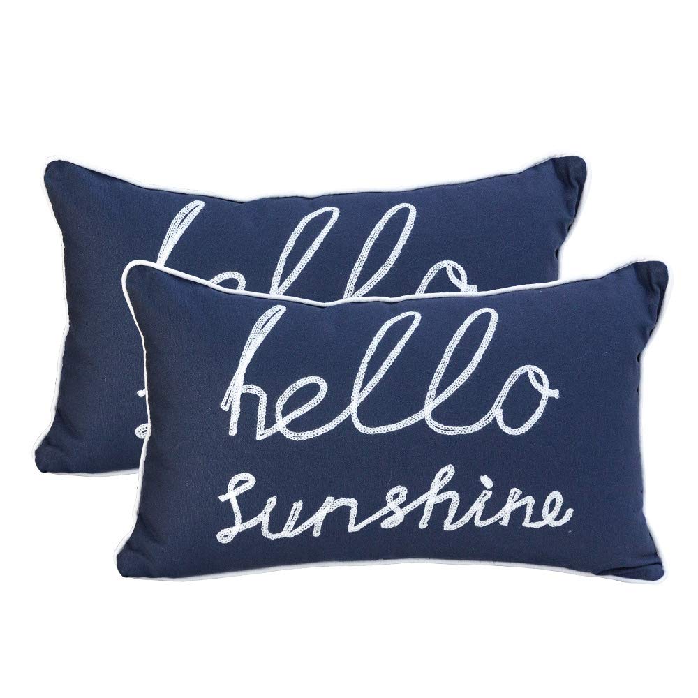 YIcabinet Solid Decorative Rectangle Hello Sunshine Throw Pillow Covers - 2 Pack (Blue, 12×20 Inches) for Sofa, Bedroom & Car - Perfect for Home Decor, Living Room Accents & Seasonal Styling