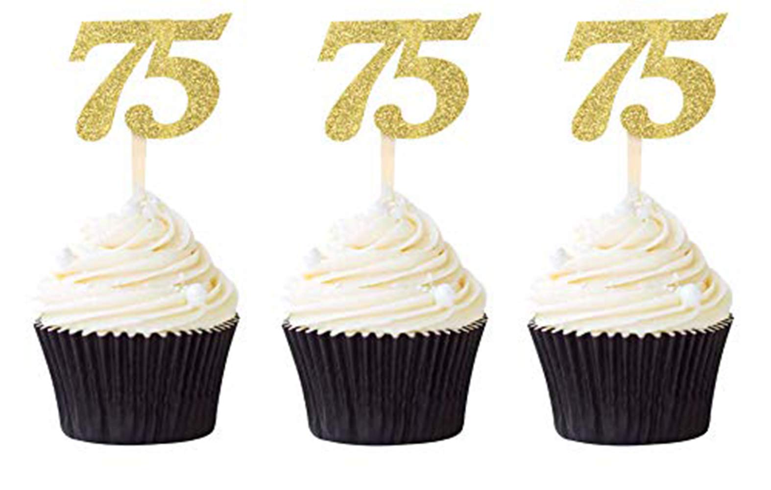 24 PCS Gold Glitter Number 75 Cupcake Toppers - 75th Birthday Party Decorations, Anniversary Cake Picks for Wedding, Retirement & Milestone Celebrations