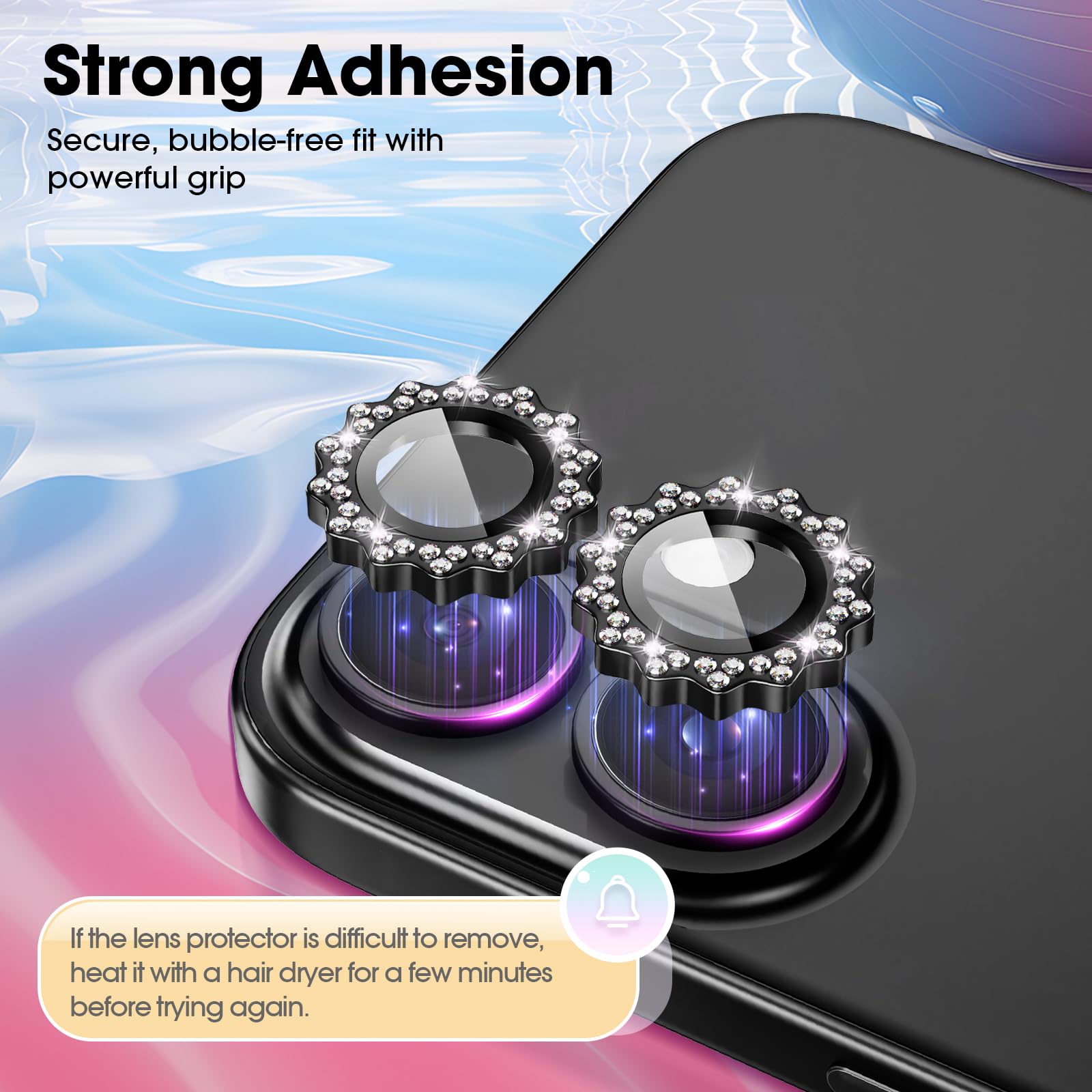 Xfilm iPhone 16/16 Plus Camera Lens Protector - 9H Hardness Scratchproof Cover with Diamond Ring Sun Design | Stylish & Case Friendly Phone Accessories | Perfect for Outdoor Photography, Travel & Daily Protection (Black)