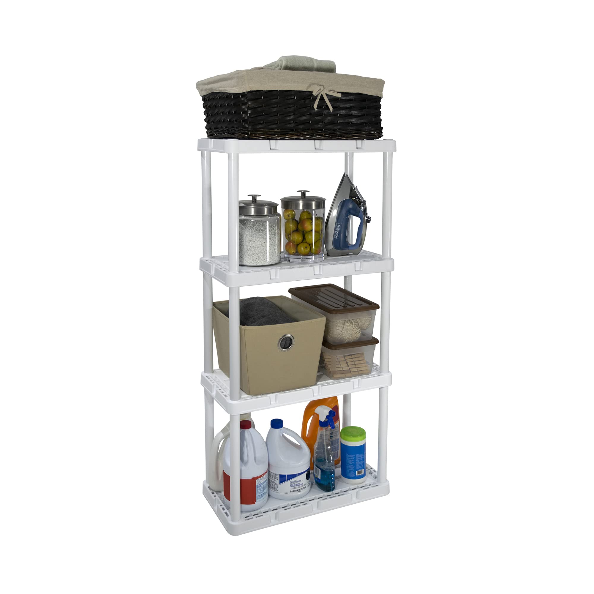 Gracious Living 4-Shelf Adjustable Ventilated Storage Organizer - White | Light Duty Shelving Unit for Garage, Basement & Laundry Room | Perfect for Storing Tools, Cleaning Supplies & Household Items