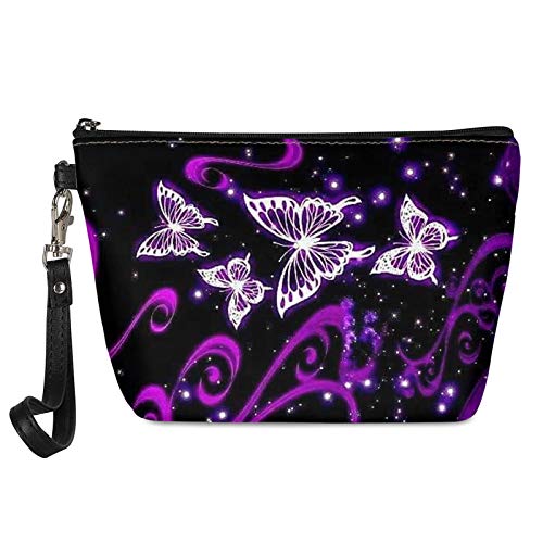 WELLYHOM Purple Butterfly Travel Makeup Bag for Women - Waterproof PU Leather Cosmetic Pouch with Top Zip, Hanging Toiletry Organizer for Purse, Small Cosmetic Case, Pencil Pouch - Perfect for Travel, Gym, and Daily Essentials Storage