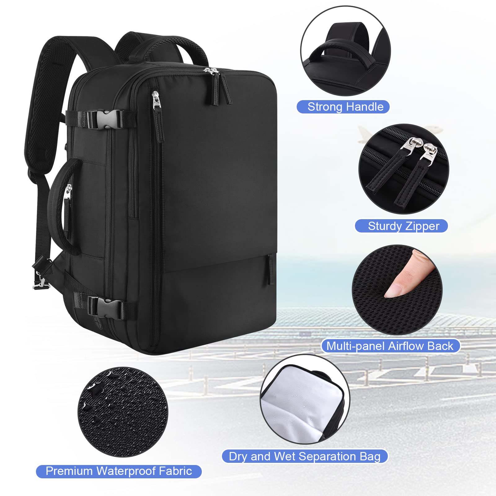 Expandable 40L Travel Backpack for Women & Men - Waterproof Carry On Backpack with 17