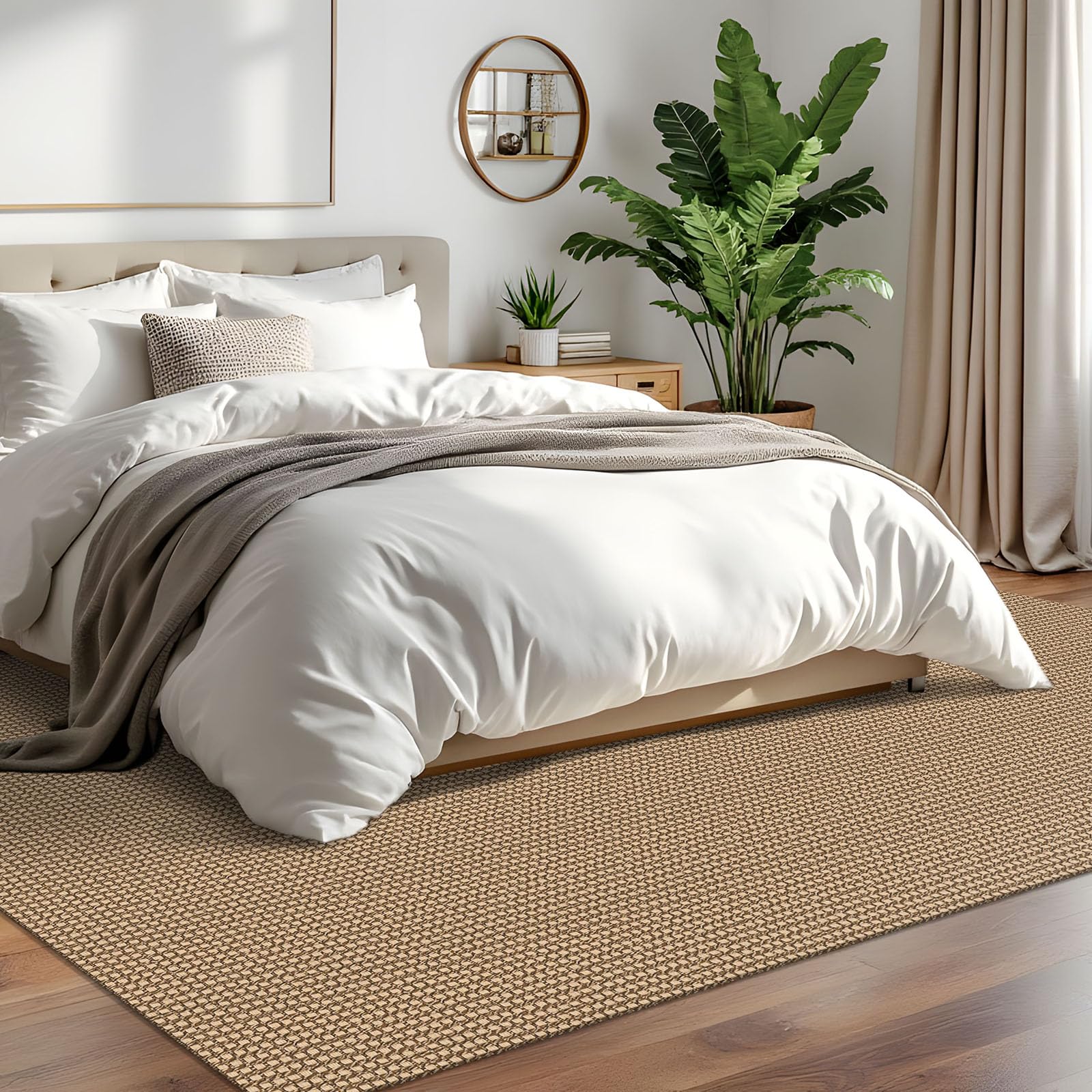 IOHOUZE Washable 6'x9' Non-Slip Rubber Backed Woven Area Rug - Soft Living Room, Dining Room & Bedroom Carpet - Orange/Tan/Brown Floor Mat for Home, Nursery & Office Decor