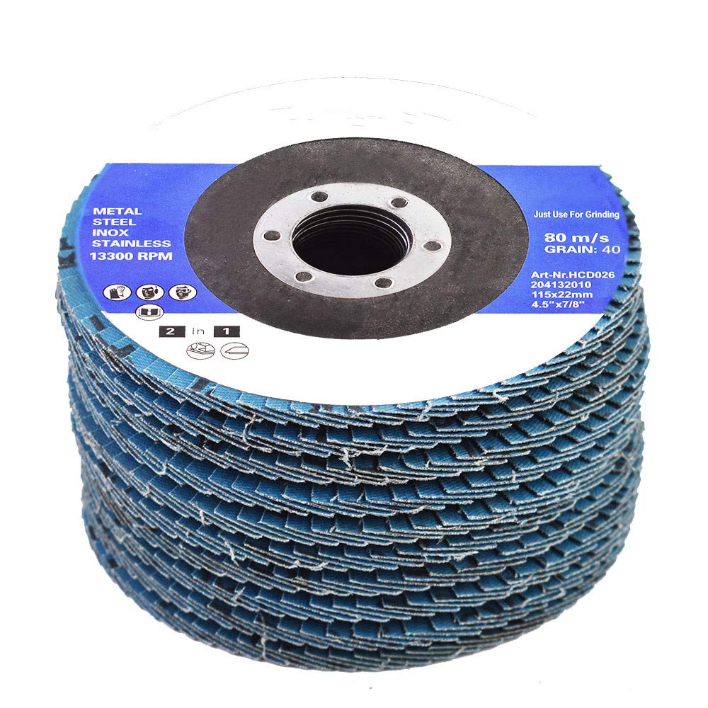 100 Pcs 4-1/2 x 7/8 Inch 40 Grit Zirconia Flap Discs - Grinding Wheel & Abrasive Sanding Disc for Metal, Wood & Paint Removal - Perfect for Angle Grinders & DIY Projects
