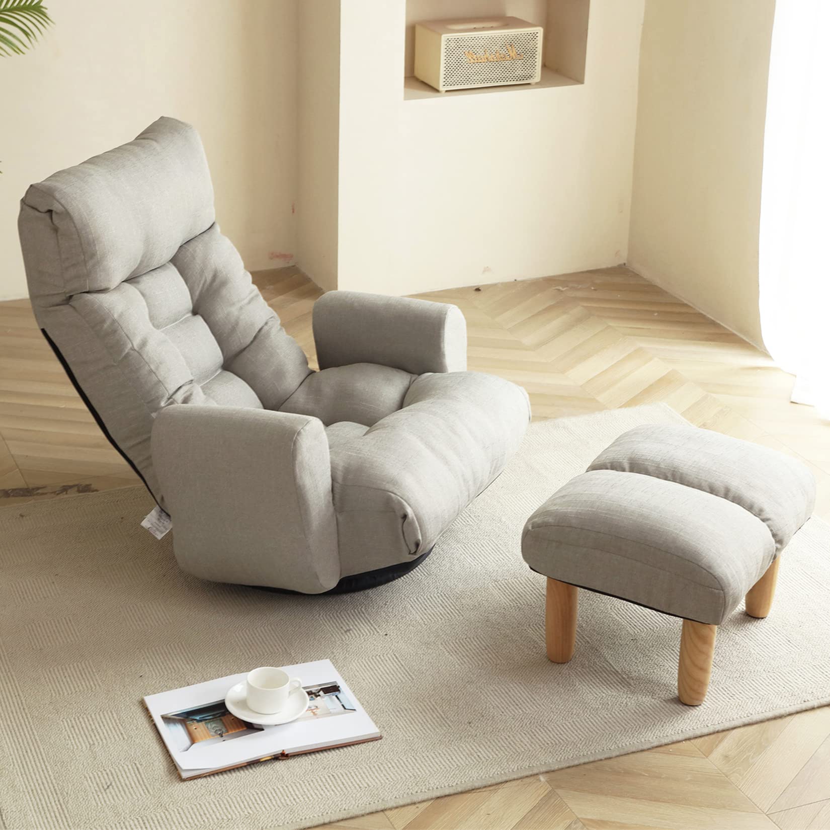 5-Position Adjustable Swivel Floor Chair with Armrest & Footrest - Foldable Chaise Lounge for Adults - Ergonomic Gaming & Living Room Sofa - Perfect for Relaxing, Reading & Video Games