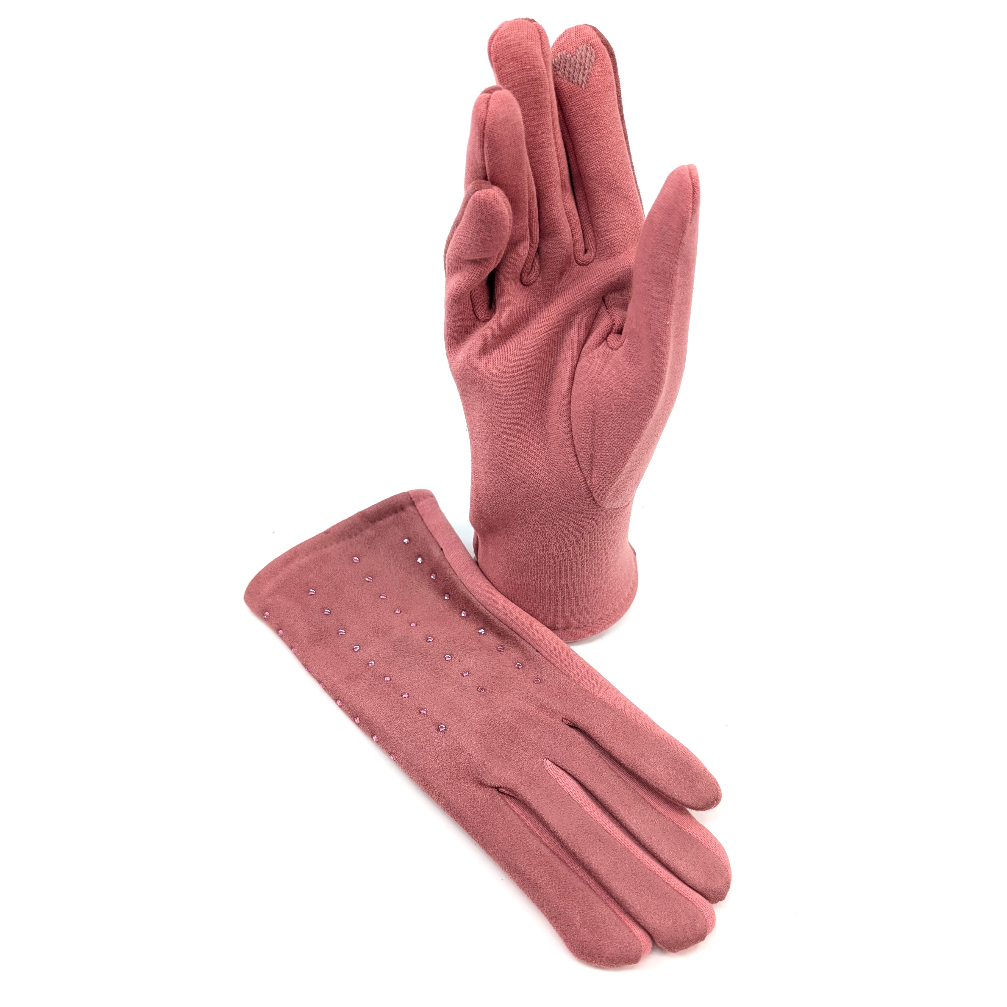 Diamante Suede Style Gloves for Women - Elegant Dusky Pink Winter Gloves | Perfect for Evening Parties, Weddings & Formal Events