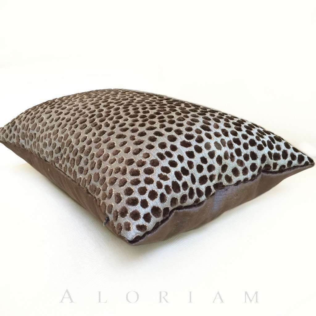 Lee Jofa Baker Lifestyles Cosma Cut Velvet Dots Brown Blue Gray Decorative Pillow Cover - Luxury Home Decor for Living Room, Bedroom & Sofa