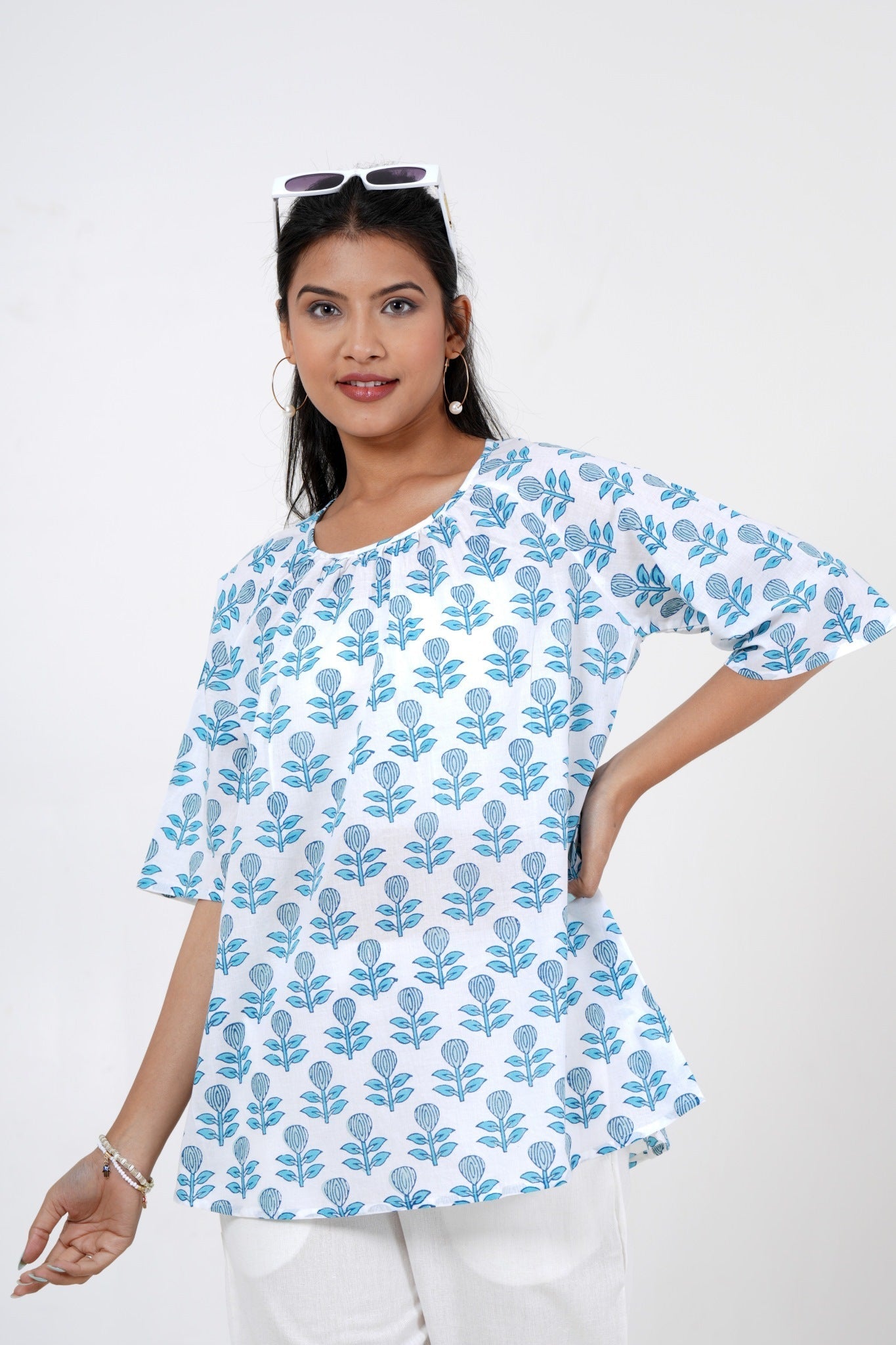 Petal Pulse Hand Block Printed Cotton Top for Women | Boho Floral Blouse | Perfect for Summer Outfits & Casual Wear
