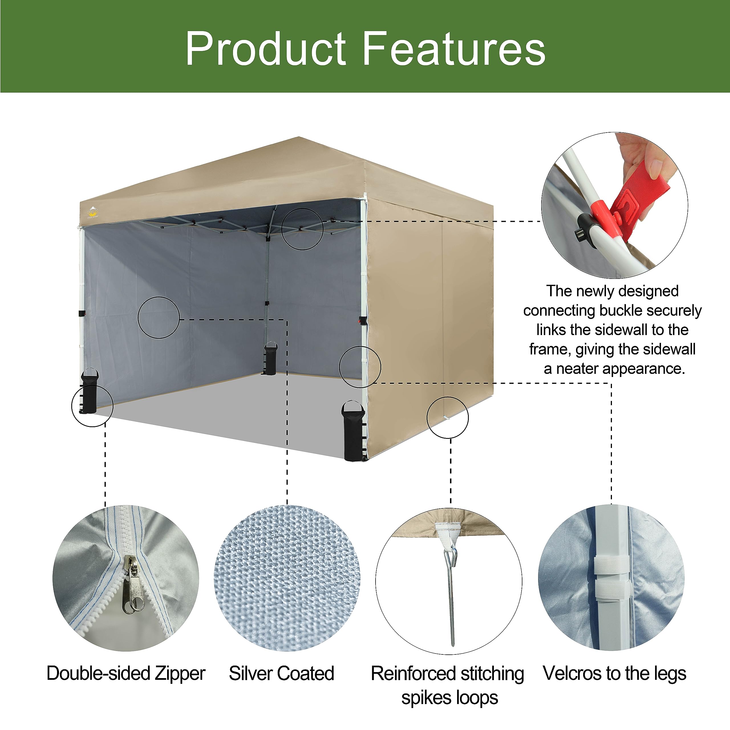 10x10 Instant Pop Up Canopy Tent with Sidewalls - Beige for Outdoor Events & Markets