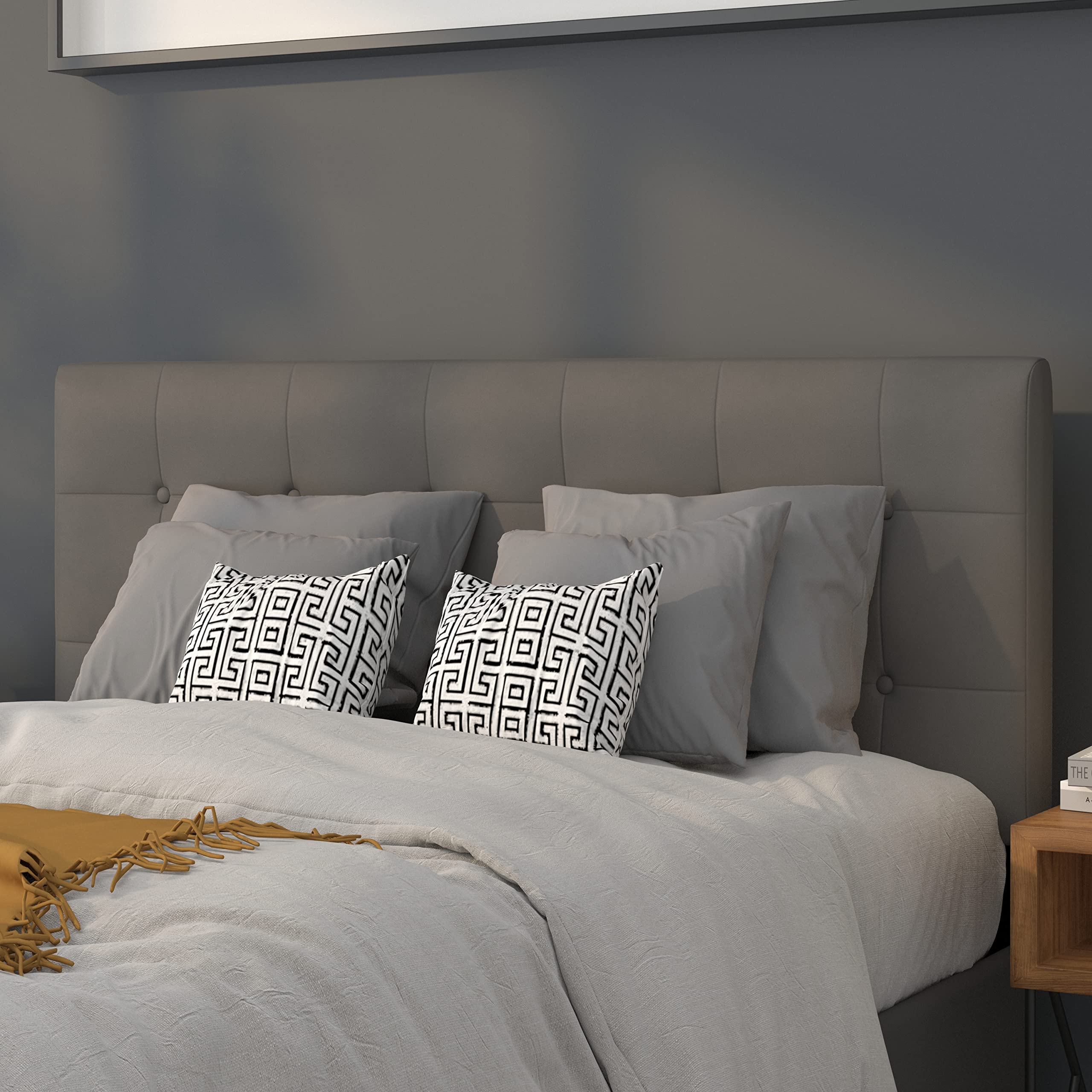 Flash Furniture Lennox Tufted Upholstered Full Size Headboard - Gray Vinyl Upholstery for Bedroom Decor, Modern Bed Frame Accent, Hotel Style Luxury Bedroom Upgrade