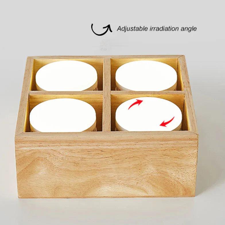 Square Double Lights Wooden Flush Ceiling Lights - Modern Farmhouse Lighting for Bedroom, Living Room, Kitchen & Dining Room - Warm White LED Fixture