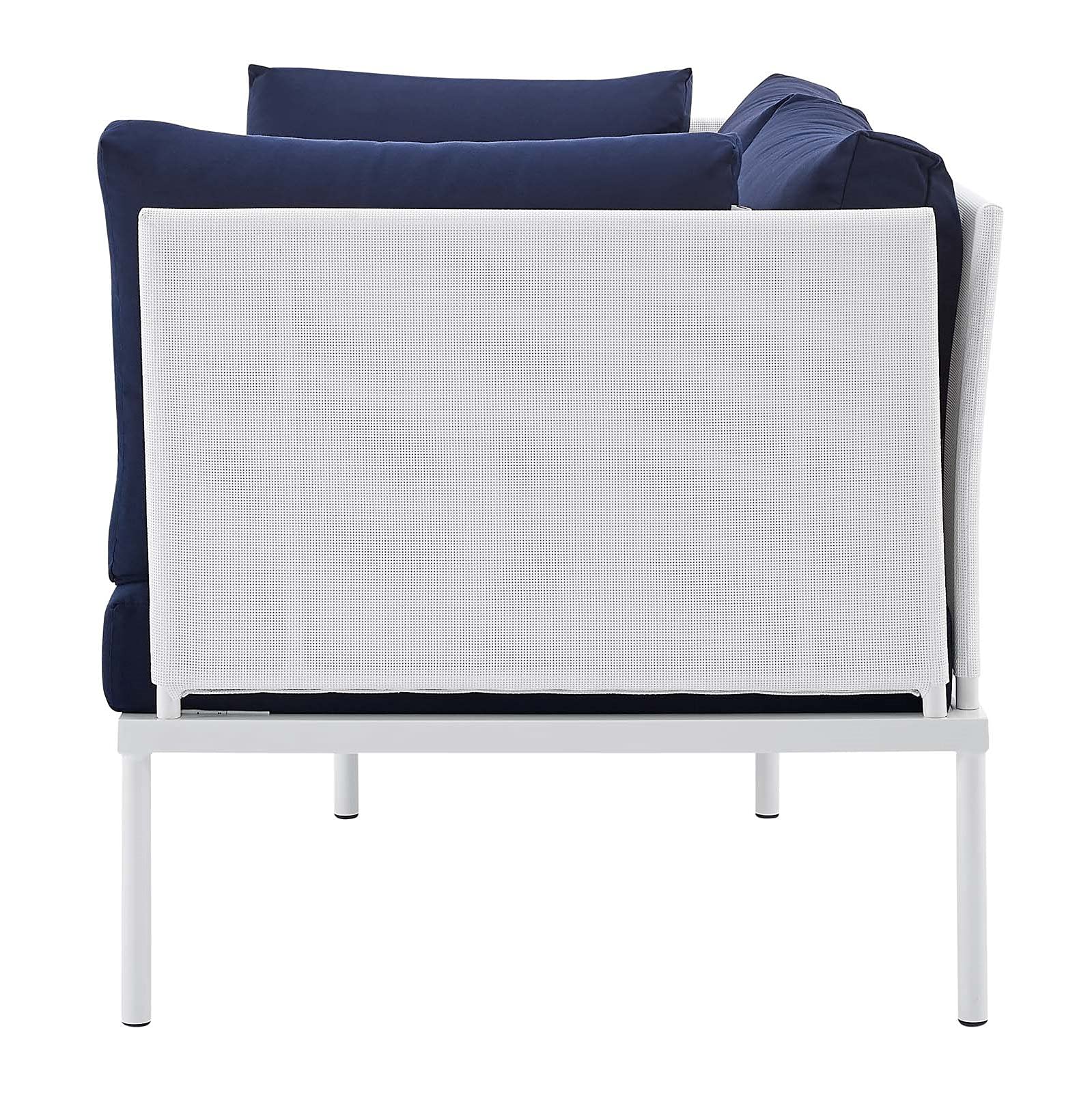 Modern Outdoor Loveseat Sofa - Aluminum Metal Frame in White, Blue & Navy - Perfect for Patio, Cafe & Bistro Relaxation