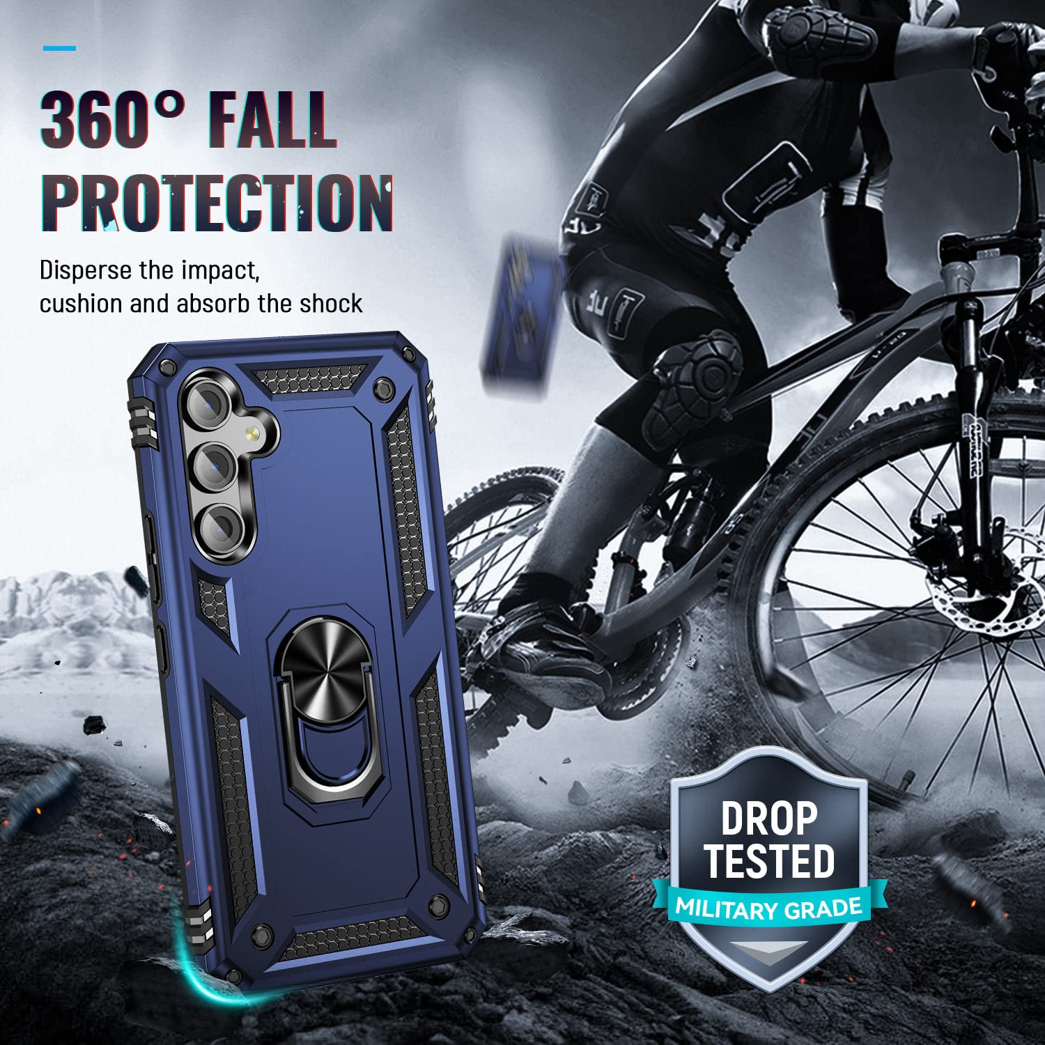 Premium Heavy Duty Samsung Galaxy A54 5G Phone Case with 360° Rotating Kickstand & Built-in Ring Stand - Shockproof Protective Cover for Men & Women (Blue) - Perfect for Workouts, Travel & Everyday Use