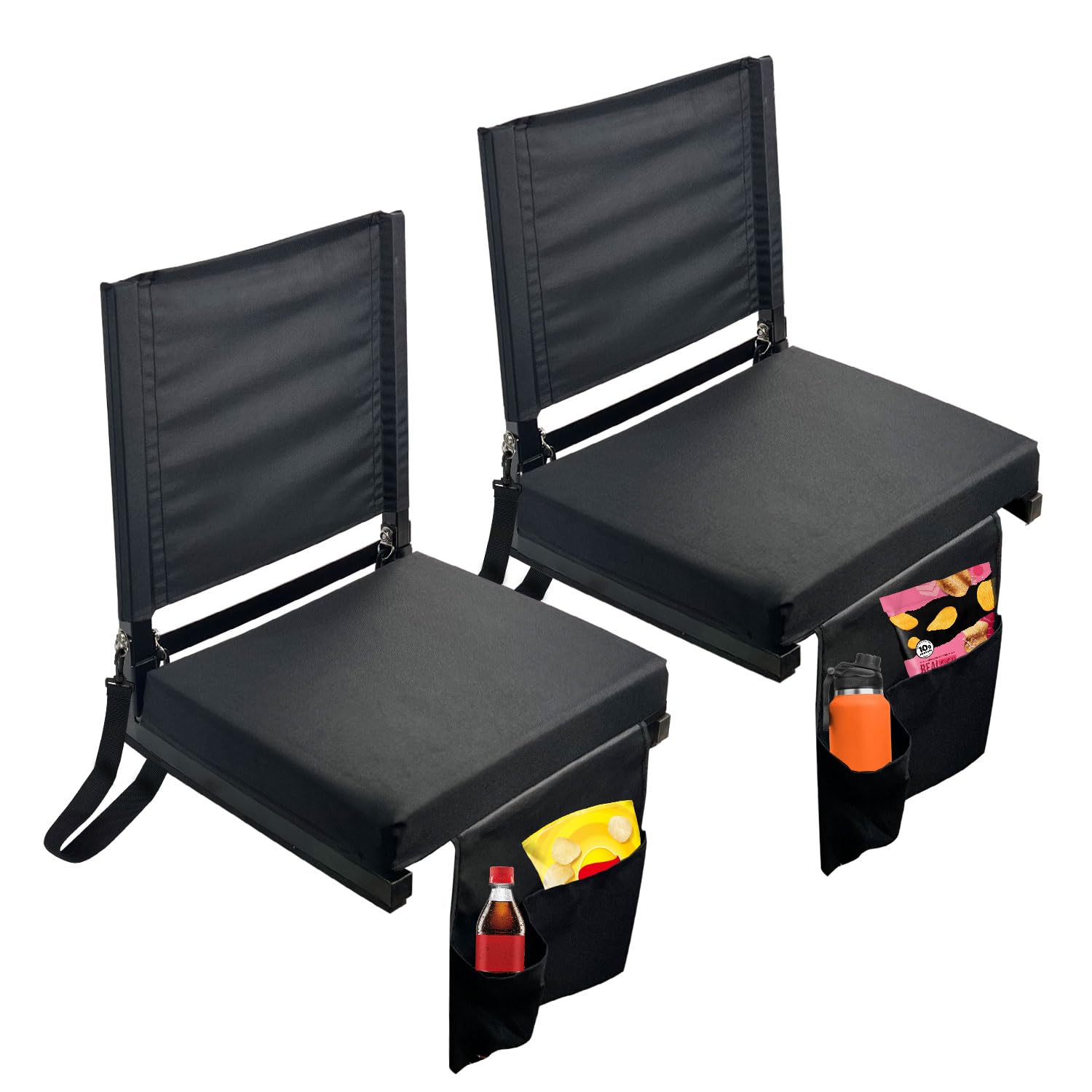 Extra Wide Stadium Seats with Back Support - 2 Pack Portable Bleacher Chairs | Foldable Cushioned Seating for Sports Games, Concerts & Outdoor Events