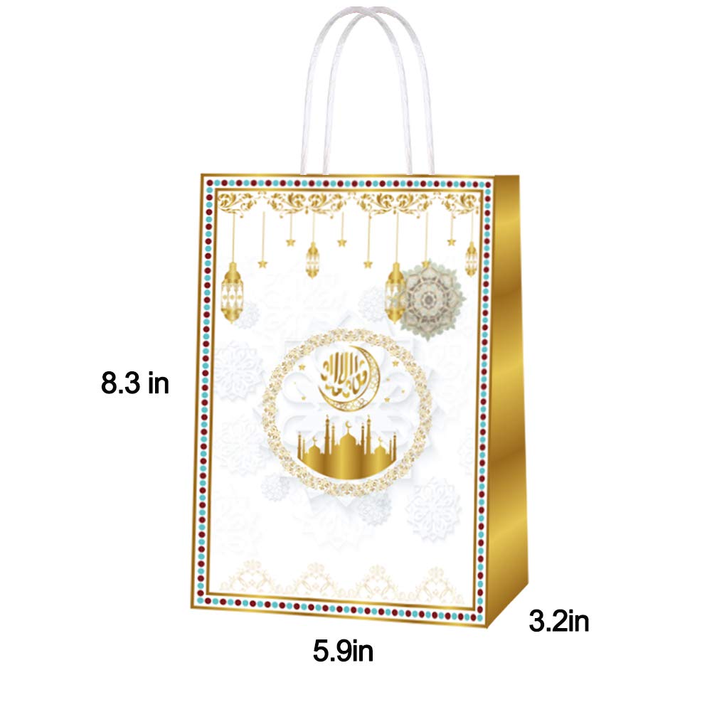 16pcs Ramadan Mubarak Paper Gift Bags for Eid Party Supplies - Muslim Party Favor Goody Treat Candy Bags - Eid Decoration | Perfect for Ramadan Celebrations, Eid al-Fitr Gifts, and Islamic Holiday Parties