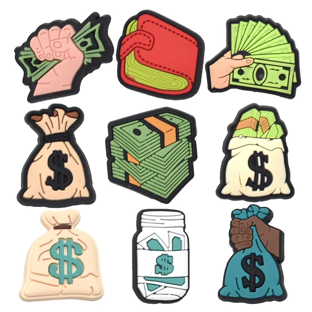1PCS Funny Dollar Money Shoe Charms - PVC Cartoon DIY Sandal Accessories for Clogs - Unisex Decoration for Boys & Adults - Perfect for Xmas Parties, Gifts & Everyday Fashion