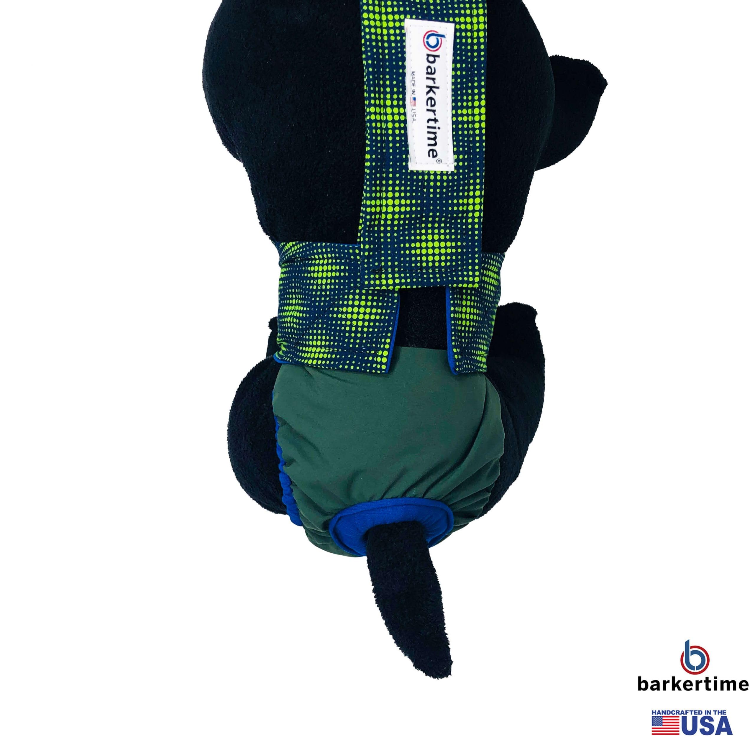 Premium Green Dots Dog Diaper Overall with Tail Hole - Large Size, Washable & Reusable, Made in USA | Perfect for House Training, Incontinence Protection & Travel Use