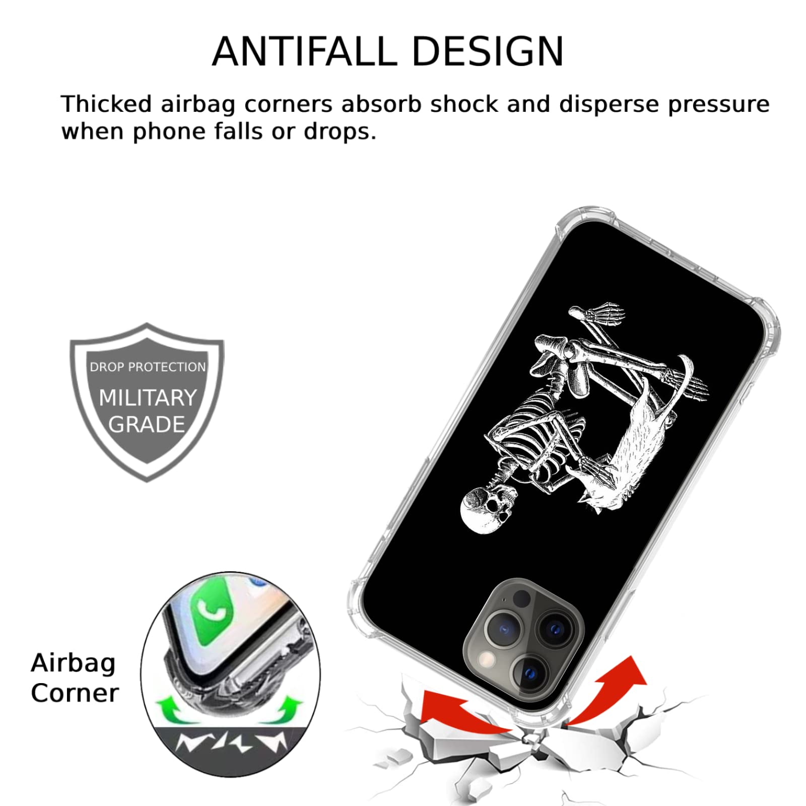 Hippie Trippy Cat & Skull Phone Case for iPhone 12/12 Pro - Creepy Cute Protective TPU Bumper Cover for Teens - Perfect for Music Festivals, Halloween & Alternative Fashion Lovers