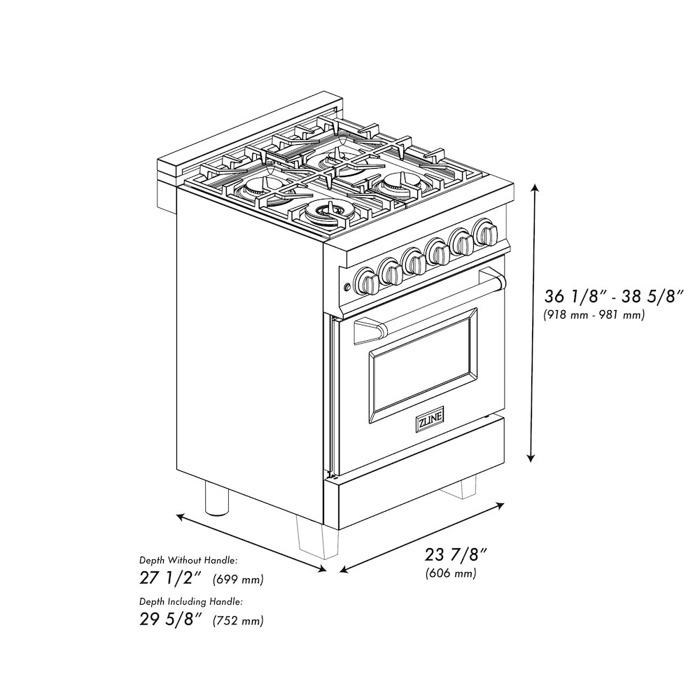 ZLINE Autograph Edition 24-inch 2.8 cu. ft Dual Fuel Range - Stainless Steel Gas Cooktop with 4 Burners & Electric Convection Oven - White Matte Door & Polished Gold Accents (RAZ WM 24 G) | Perfect for Modern Kitchens, Home Chefs & Luxury Appliance Upgrades