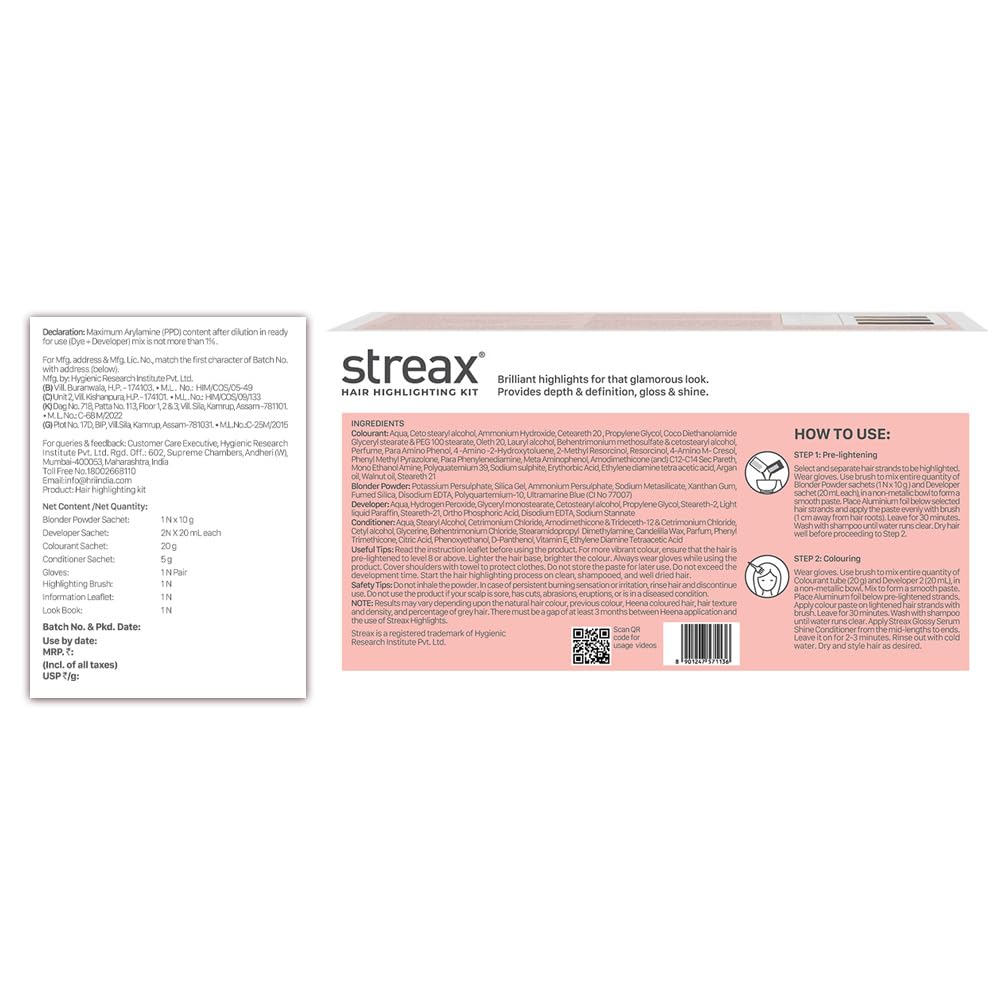 Streax Hair Color Highlight Kit for Blonde Hair - Soft Blonde Dye with Easy Application | Perfect for Salon-Quality Highlights at Home, Parties & Special Occasions