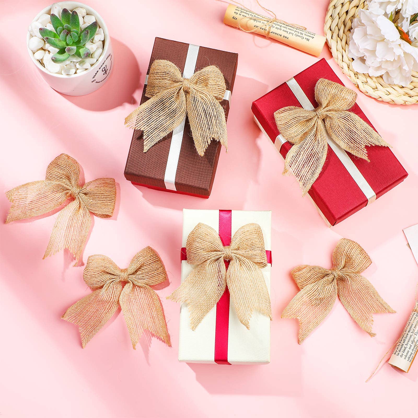 30 Natural Burlap Wreath Bows with Rope - Rustic Bow Knots for Christmas Tree Decor, Farmhouse Style, Wedding, Festival & Holiday Decoration - Perfect for DIY Crafts, Home Decor, and Seasonal Celebrations