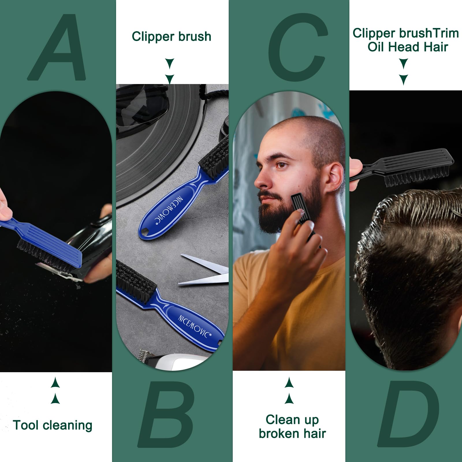 10 Pack NICEMOVIC Barber Clipper Cleaning Brushes - Professional Hair Trimmer & Blade Cleaning Tools Set with Nylon Bristles (Black & Blue) - Perfect for Salon, Home Grooming & Beard Care Accessories
