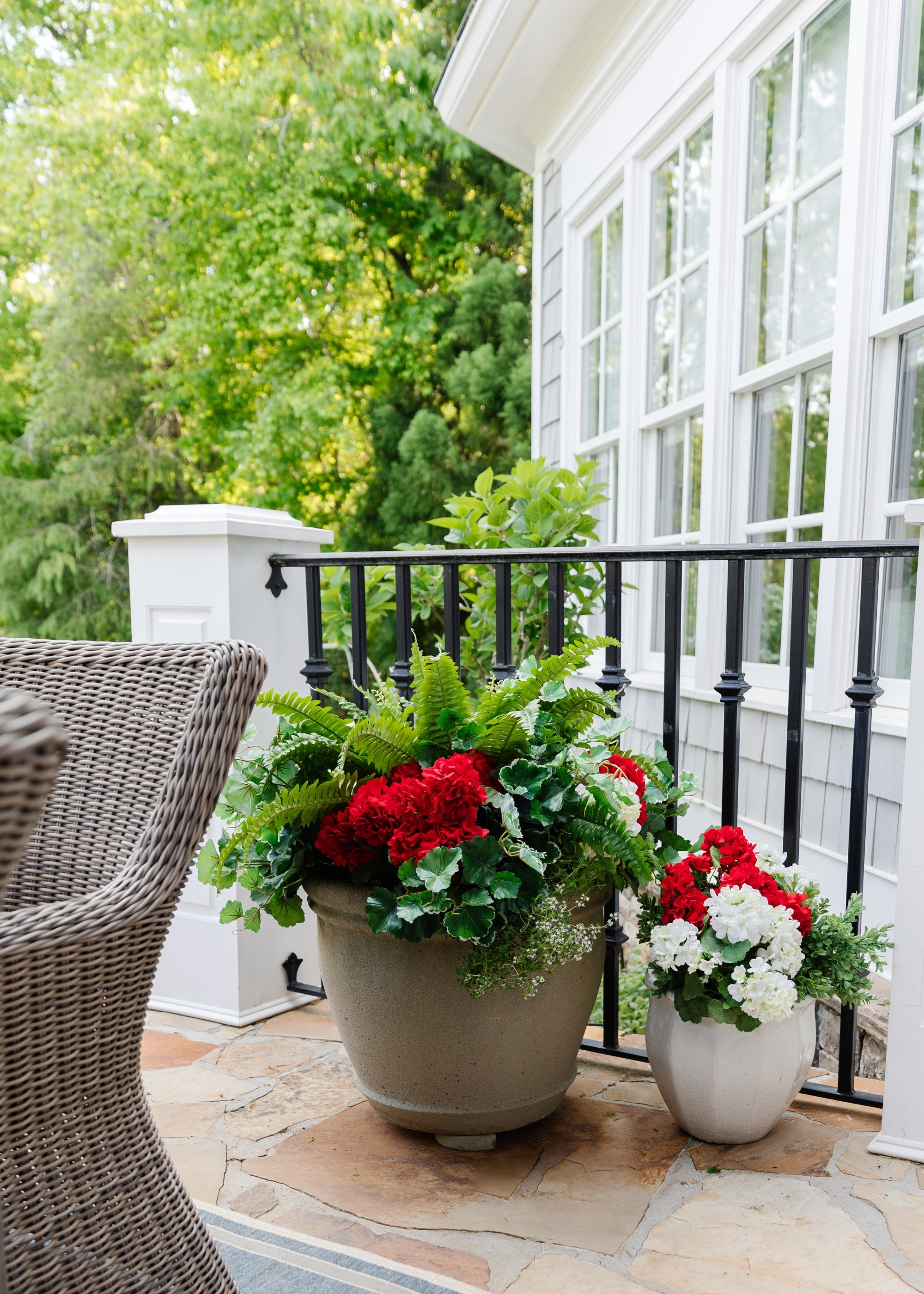 Waterproof Outdoor Fake Red Geranium Bush - UV Resistant Artificial Flowers for Garden, Patio, Balcony Decor - 18