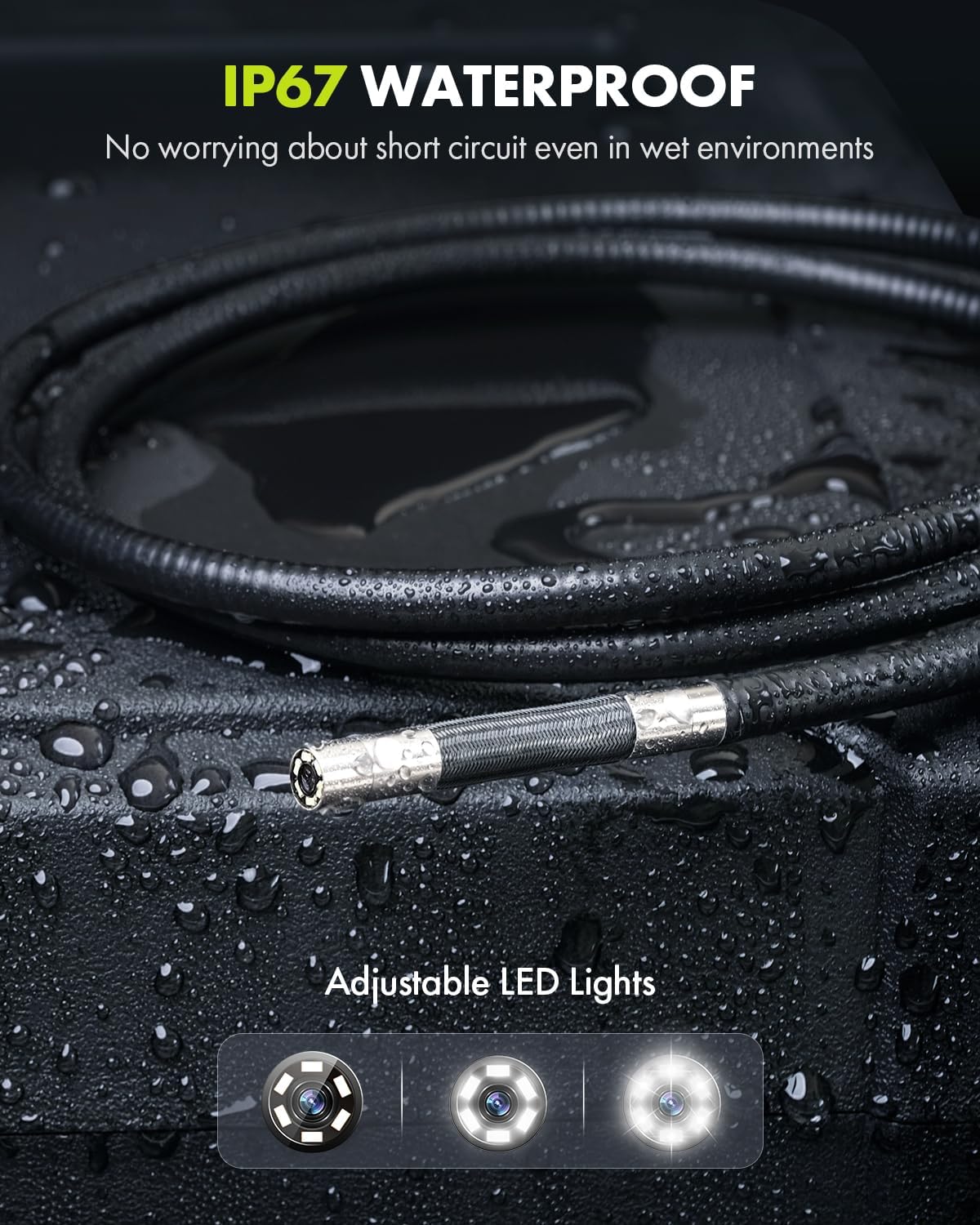 Anykit 360° 4-Way Articulating Borescope - 0.26in Flexible Snake Camera with 6 Adjustable LED Lights | Industrial Endoscope for Phone & Android (3.3ft) | Perfect for Plumbing, HVAC, Auto Repair & Home Inspection