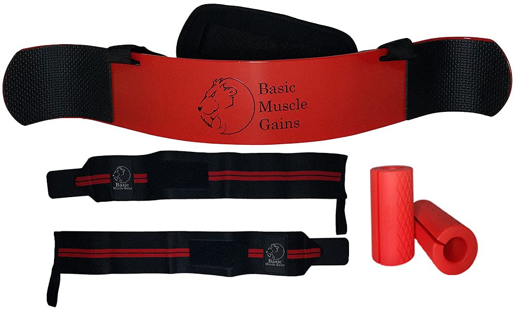 BMG Arm Blaster & Thick Barbell Grips Combo with Free Wrist Wraps - Arm Isolation Workout Equipment for Bicep & Tricep Training - Perfect for Home Gym, Bodybuilding & Strength Training