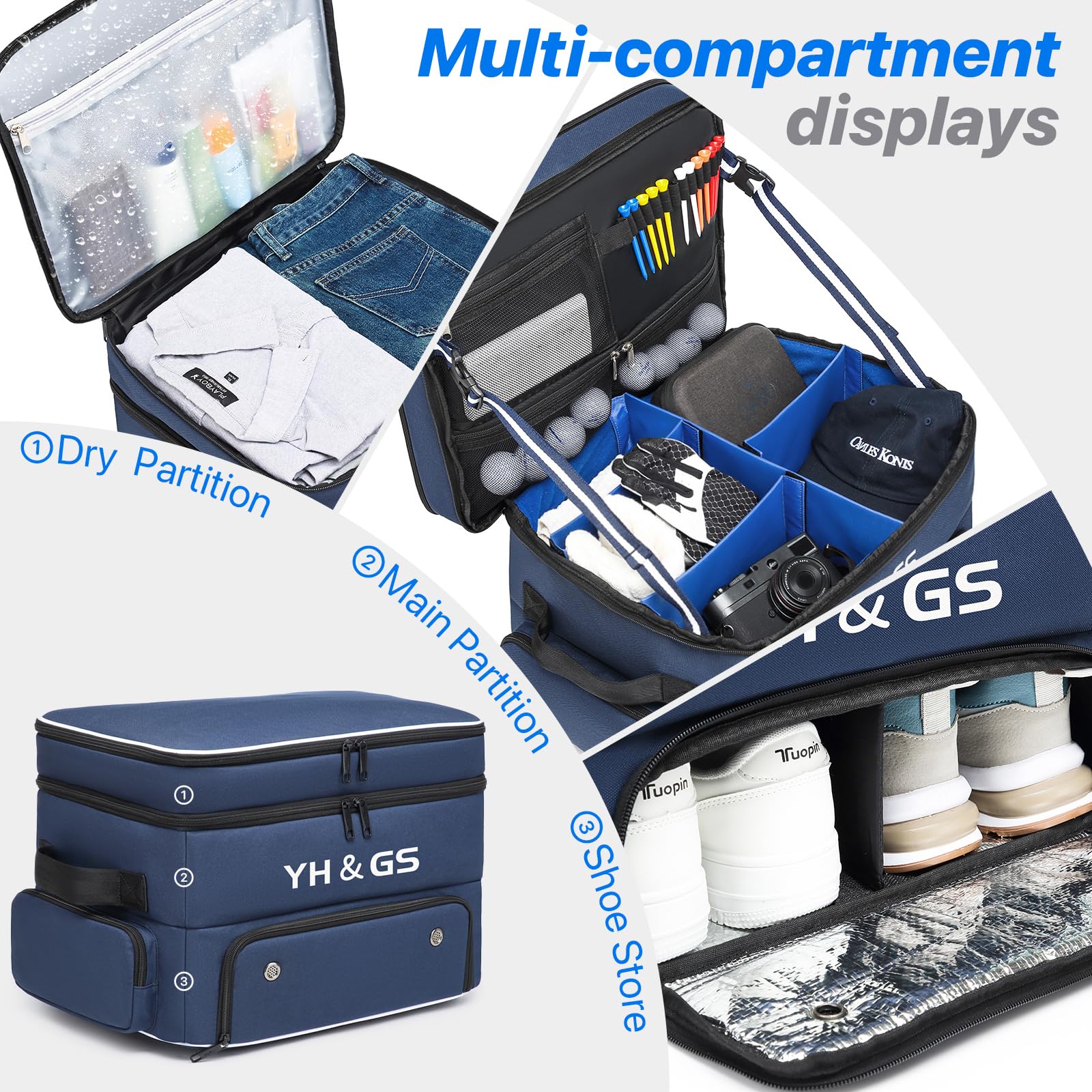 3-Layer Golf Trunk Organizer for Men - Ventilated Shoe Compartment Holds 2 Pairs - Car Storage for Golf Balls, Clothes, Gloves & Accessories - Perfect Golf Gift for Travel & Tournament Prep