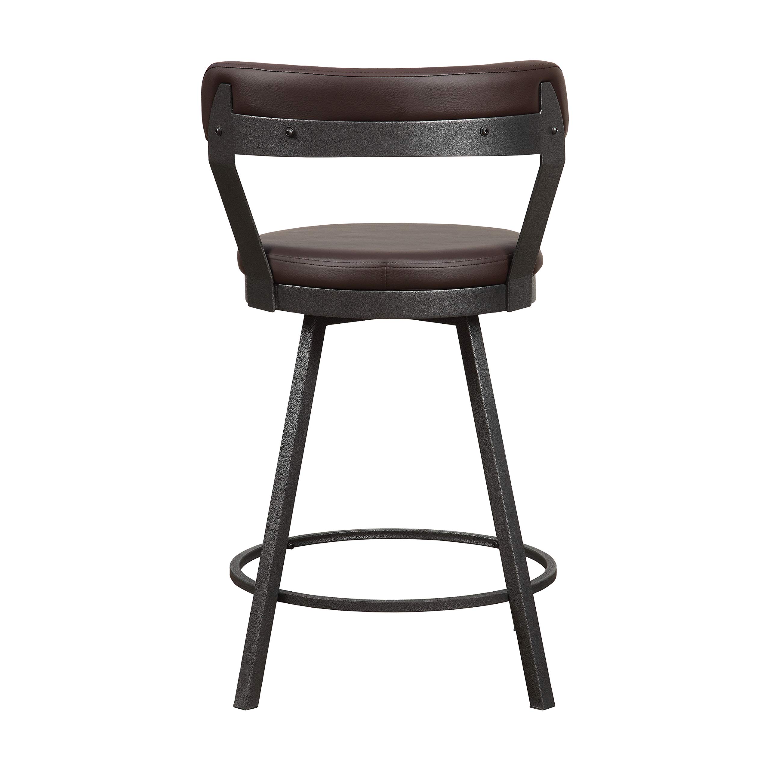 Lexicon Ruthie Swivel Counter Stool Set of 2 - 25.5 Inch Bar Height Stools with 360 Degree Rotation - Brown Upholstered Kitchen Island Stools for Breakfast Nook, Bar Counter & Home Decor