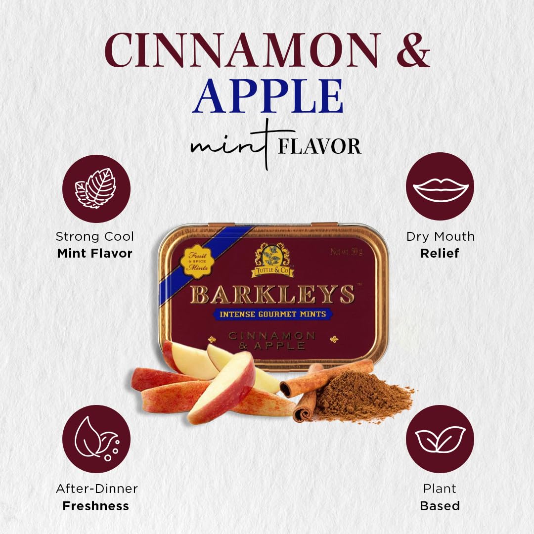 Barkleys Gourmet Cinnamon & Apple Mints - 6 Pack (6 x 50g) | Fresh Breath Mints for Office, Travel & After Meals