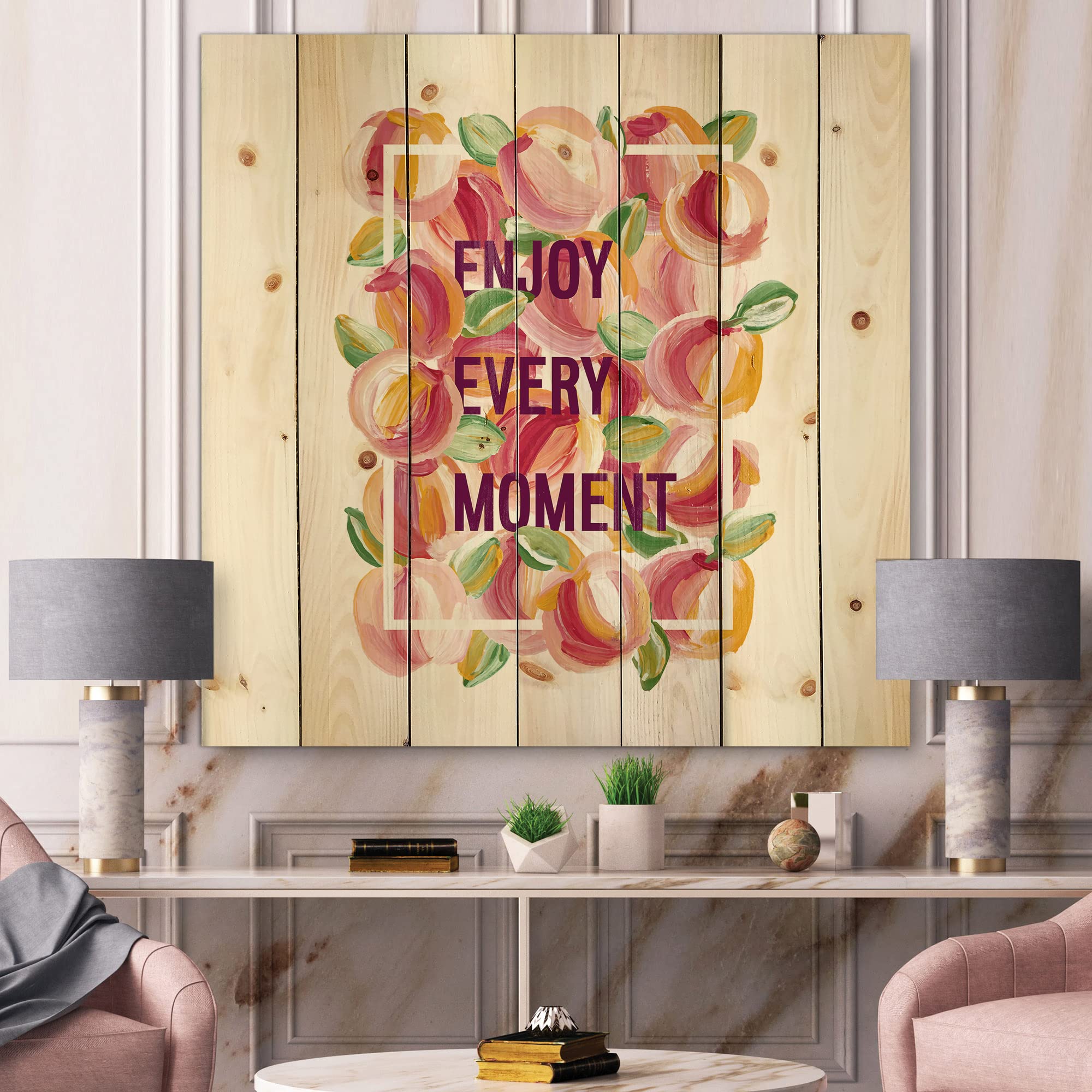 DesignQ Enjoy Every Moment Traditional Wood Wall Decor - Red Wood Wall Art with Large Quotes & Sayings - Natural Pine Wood Panels for Home, Office & Living Room Decor