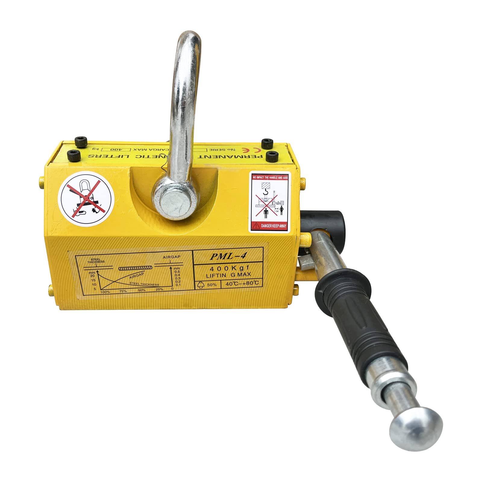 INTBUYING 880LB (400KG) Heavy Duty Steel Magnetic Lifter - Permanent Crane Hoist Lifting Magnet with Release for Shop, Block & Board Handling | Ideal for Construction, Metalworking & Industrial Material Lifting