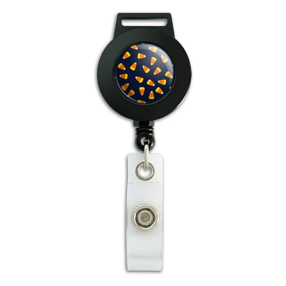 Sweet Orange Candy Corn Pattern Retractable Lanyard with ID Badge Holder - Perfect for Work, Events, and School Accessories