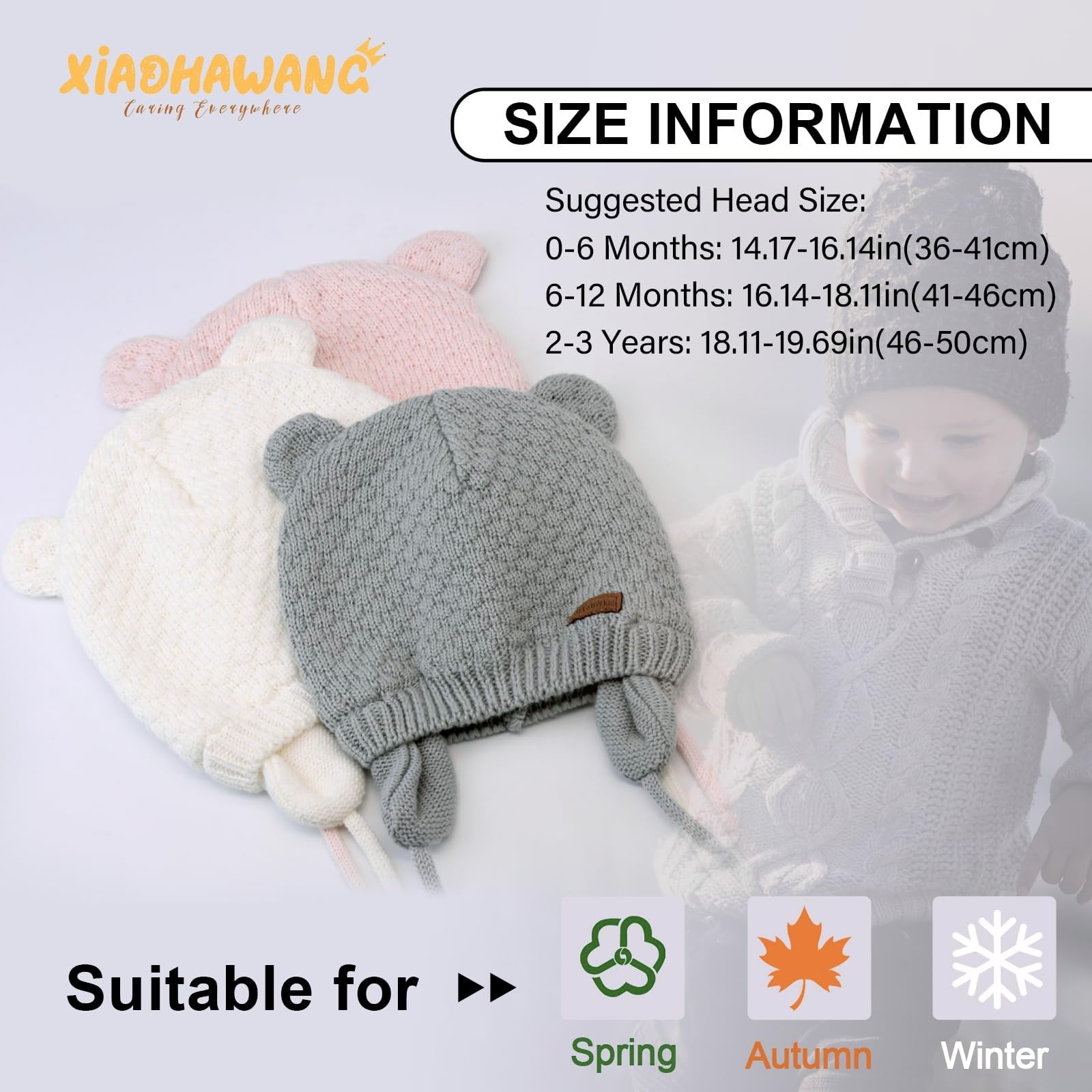 XIAOHAWANG Baby Hat - Cute Bear Earflap Beanie for Toddlers, Warm Winter Hat for Boys & Girls, Soft Knit Hat for Fall & Winter Outdoor Activities