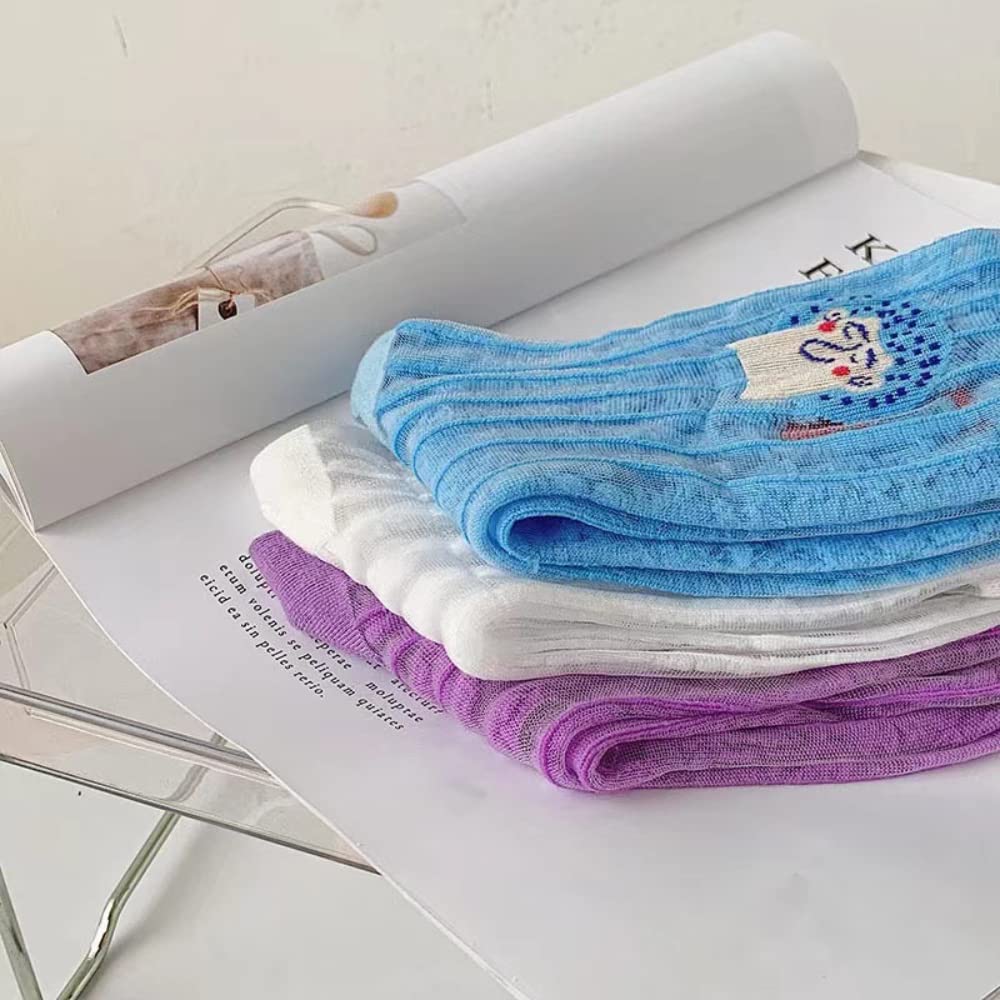 Women's 3-Pack Cute Glass Casual Socks - Summer Thin Purple Striped Breathable Crystal Socks - Novelty Vintage Tube Socks for Daily Wear, Outfits & Gifts