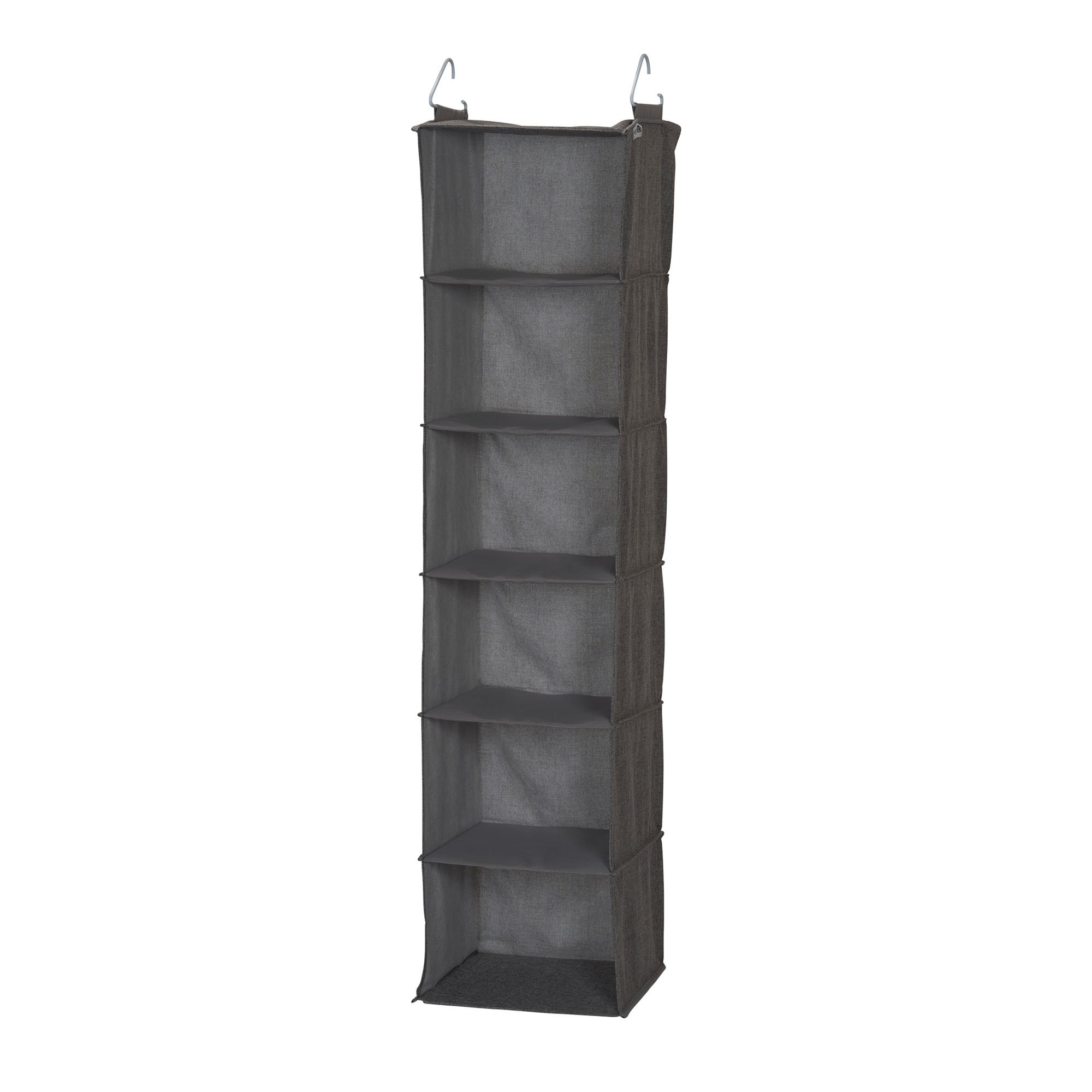 6-Shelf Linen Closet Organizer with Hanging Hooks - Space Saving Storage for Bedroom, Bathroom & Laundry Room - Gray Fabric Shelving Unit for Towels, Clothes & Household Essentials