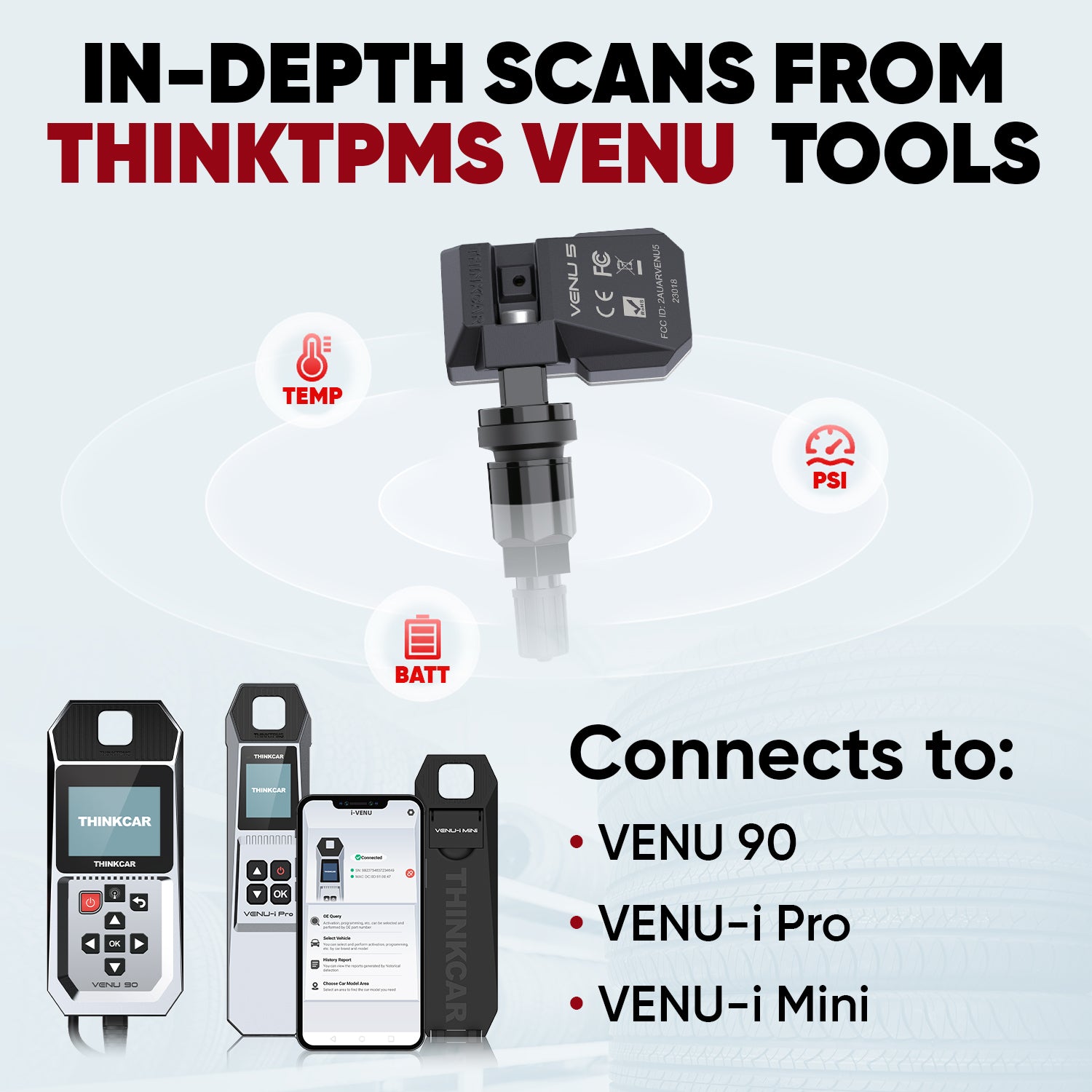 THINKCAR VENU Series Universal Programmable TPMS Tire Pressure Monitoring System Sensor - Compatible with Most Vehicles for Enhanced Driving Safety & Fuel Efficiency