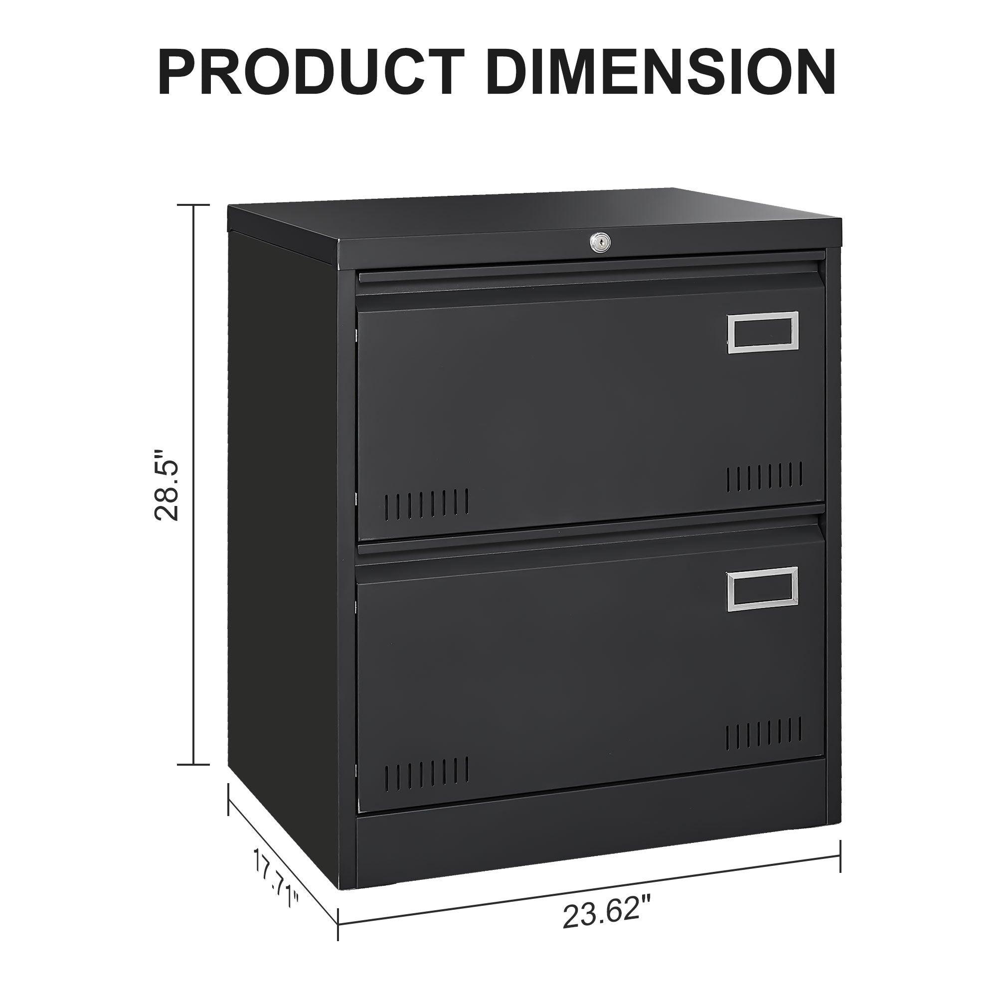 2-Drawer Black Metal Lateral File Cabinet with Lock - Office Vertical Storage for Home, Legal, Letter & A4 Documents - Secure Locking File Cabinet for Office, Study or Workspace (Assembly Required)