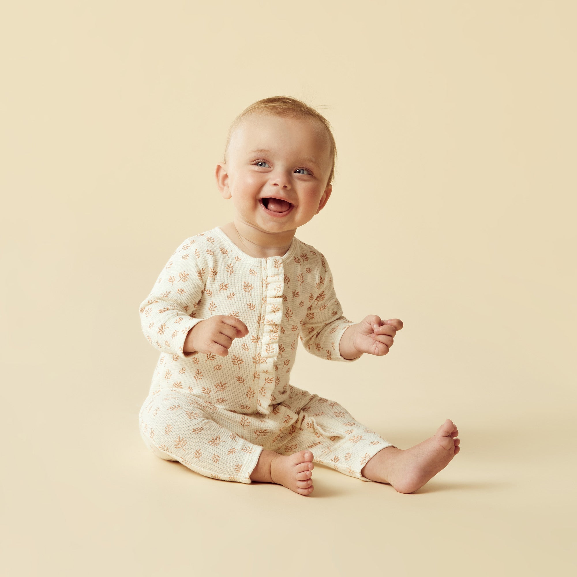 Organic Waffle Ruffle Zipsuit for Baby Girls & Boys - Soft Winter Bloom One-Piece Pajamas - Perfect for Nursery, Sleepwear & Family Photos