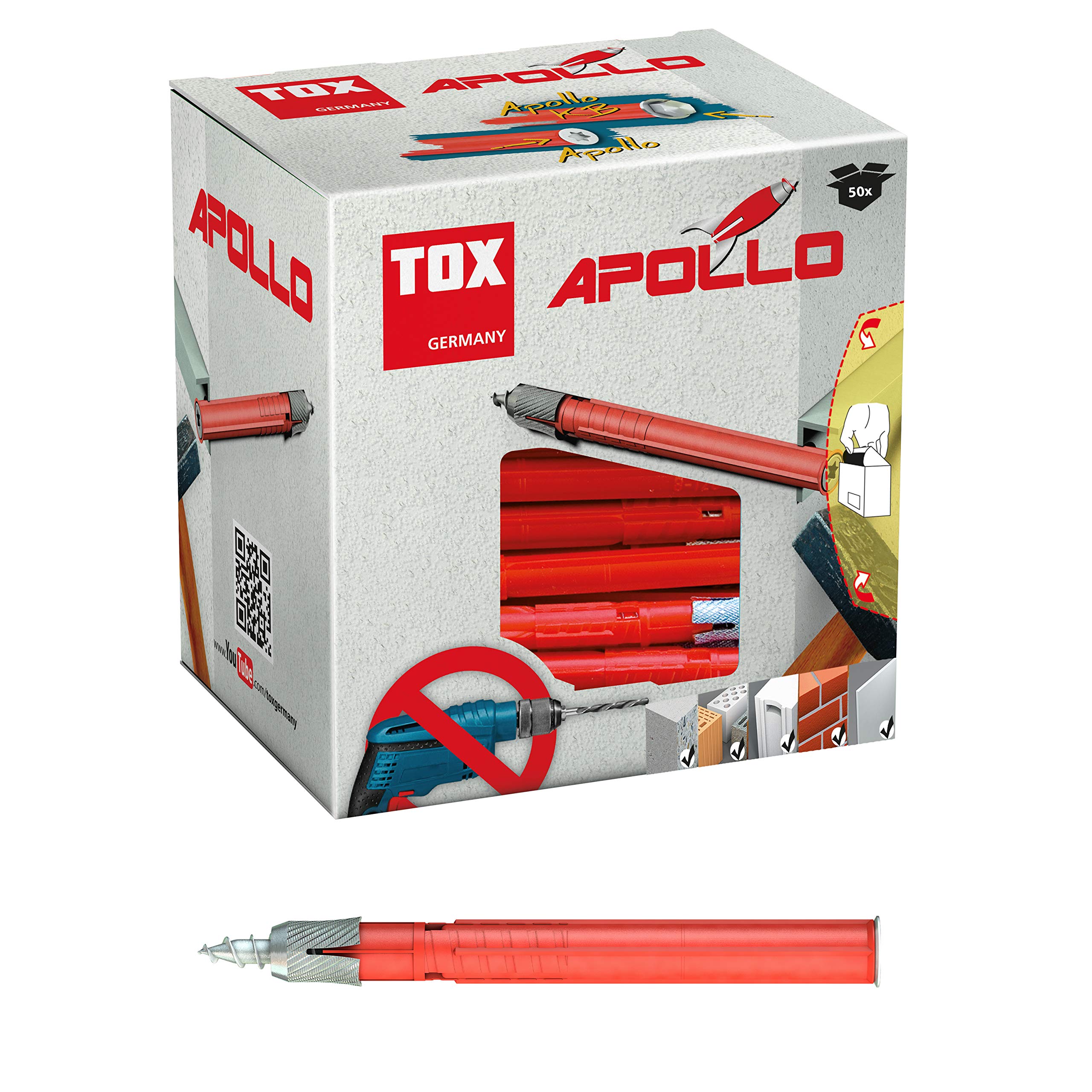 TOX Apollo 049101241 Heavy Duty Wall Anchors 10x120mm - 50 Pack with Screws for Drywall, Concrete & Masonry - Secure Shelves, TVs & Home Decor
