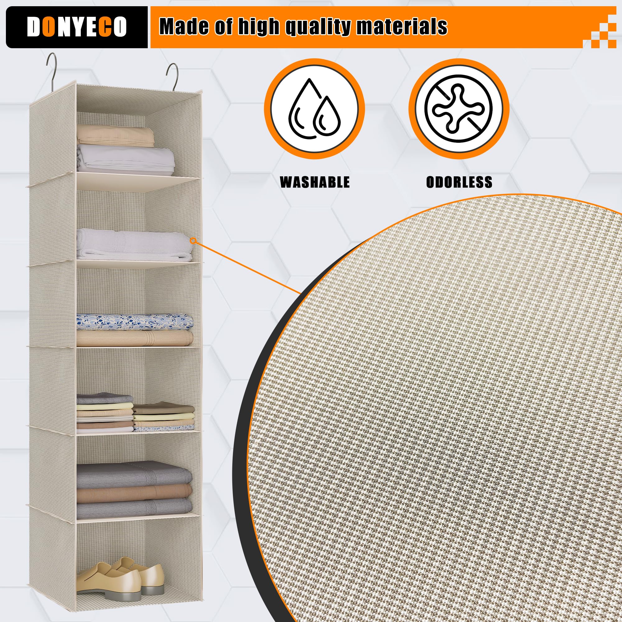 6-Shelf Hanging Closet Organizer for RV, Wardrobe & Nursery - Space Saving Storage Solution for Clothes, Linens & Baby Items - Perfect for Campers, Bedrooms & Small Spaces