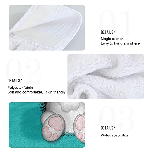 Super Absorbent Cute Bunny Foot Tail Kitchen Oven Towels - 2 Pack Easter Hand Towels with Loops for Hanging | Dishcloth, Tea Towel & Bar Mop for Kitchen, Bathroom & Tabletop | Perfect for Easter Decor, Dish Drying & Home Cleaning