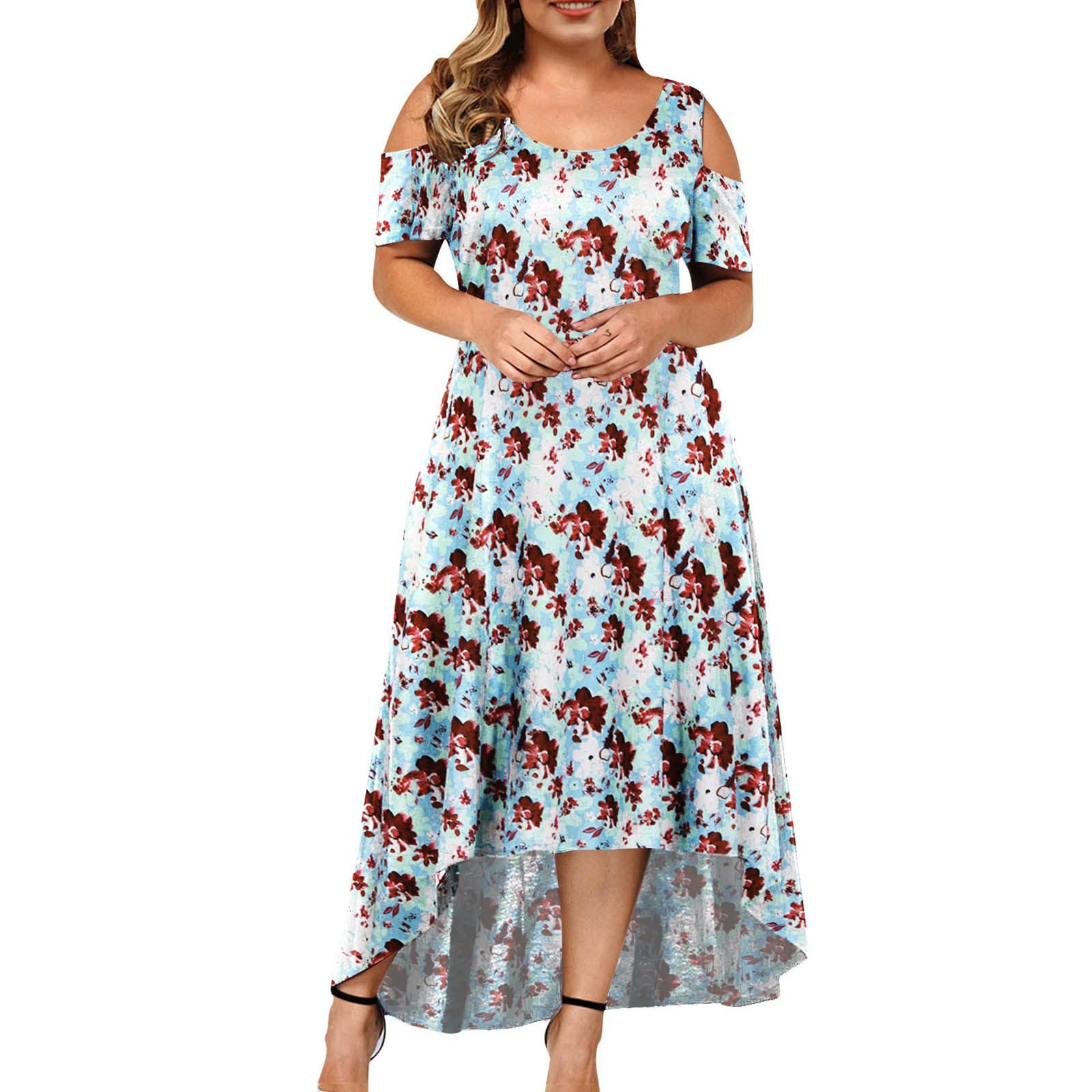 Floral Cold Shoulder Sundress for Women - Plus Size Summer Dress with Sexy Graphic Print | Perfect for Beach Vacations, Pool Parties & Casual Outings