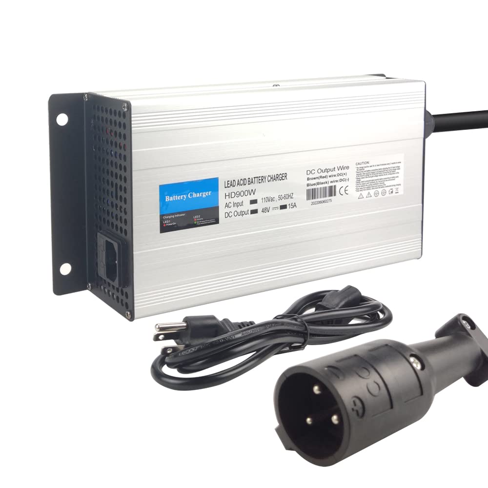 48V 15A Golf Cart Battery Charger for Club Car with 3-Pin Round Plug & Silver Shell - Perfect for Golf Course, Resort, and Personal Golf Cart Maintenance