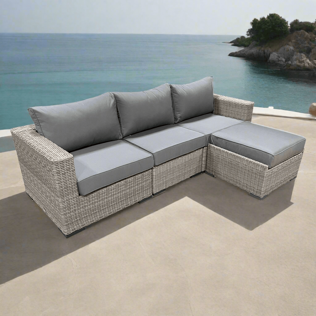 Riviera Outdoor Patio Wicker Sectional Sofa Set - Medium Grey Weather-Resistant Wicker with Sunbrella Charcoal Cushions | Perfect for Backyard, Poolside & Garden Relaxation