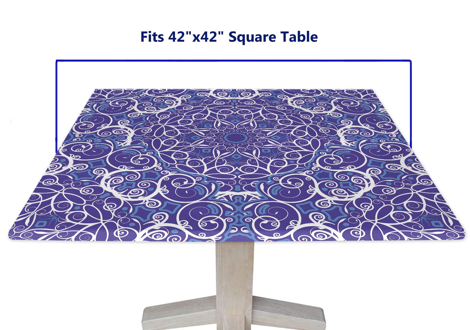 Mandala Purple Floral Elastic Edge Square Tablecloth – Washable & Erasable Polyester Table Cover for 42x42 Inch Tables – Perfect for Living Room, Garden, Patio & Family Dining Decor